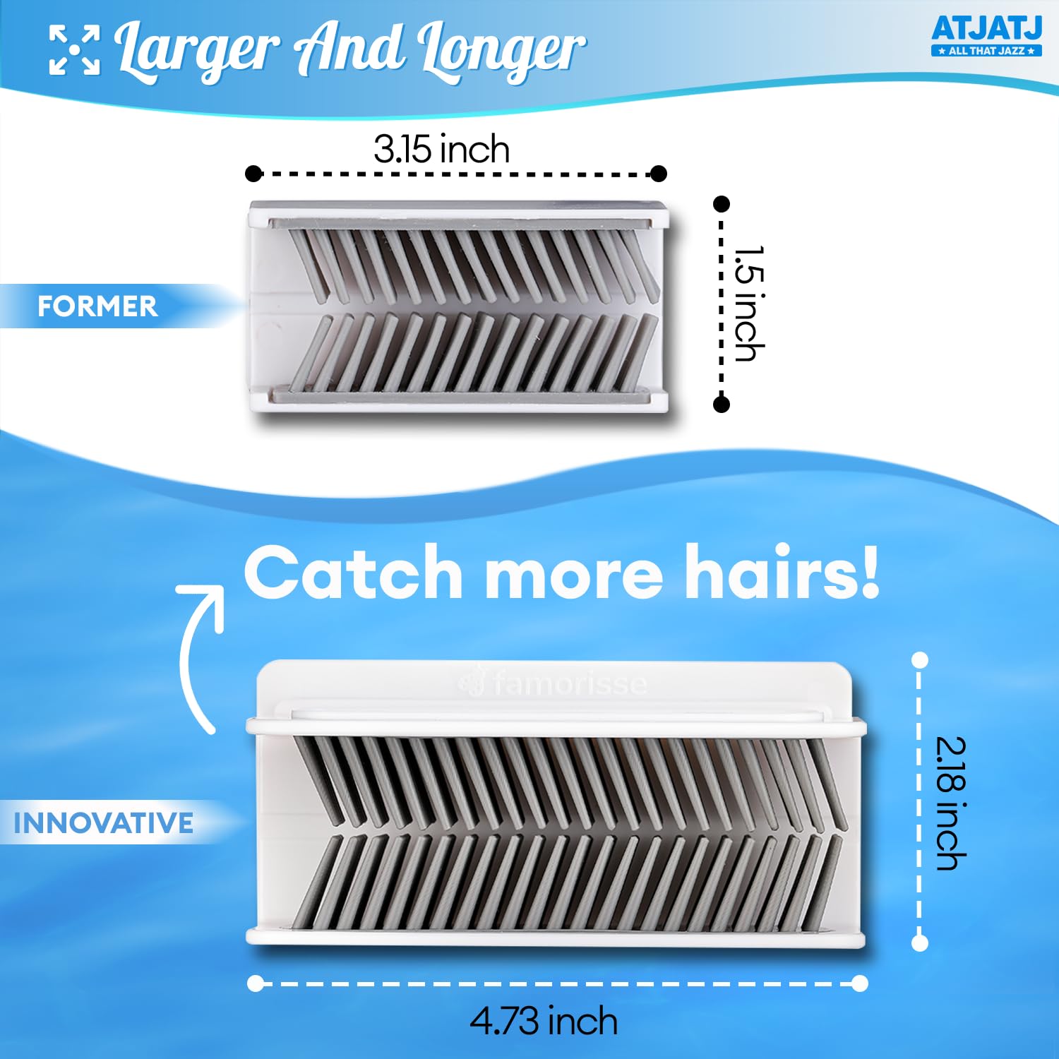 Large Shower Hair Catcher Wall, White Hair Drain Catcher with Silicone Bristle, Bathroom Tub Hair Catcher Drain Protector, Hair Collector for Shower, Shower Hair Trapper, Hair Grabber for Drain