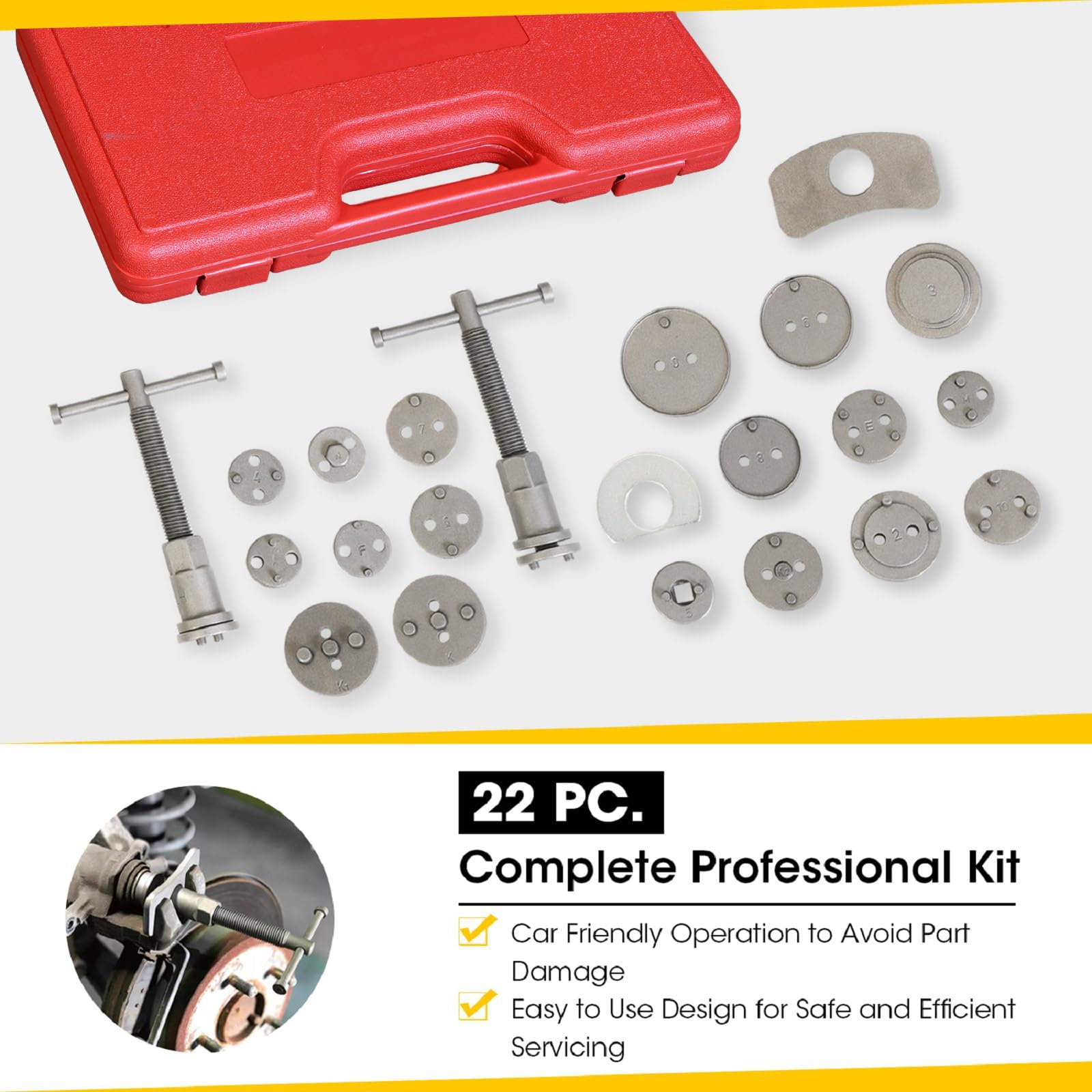 BIG RED Torin 22 PCS Brake Caliper Press Tool Kit, Disc Brake Piston Caliper Compressor Tool Set for Brake Pad Replacement Reset, Red, ATRHS-E3318BR