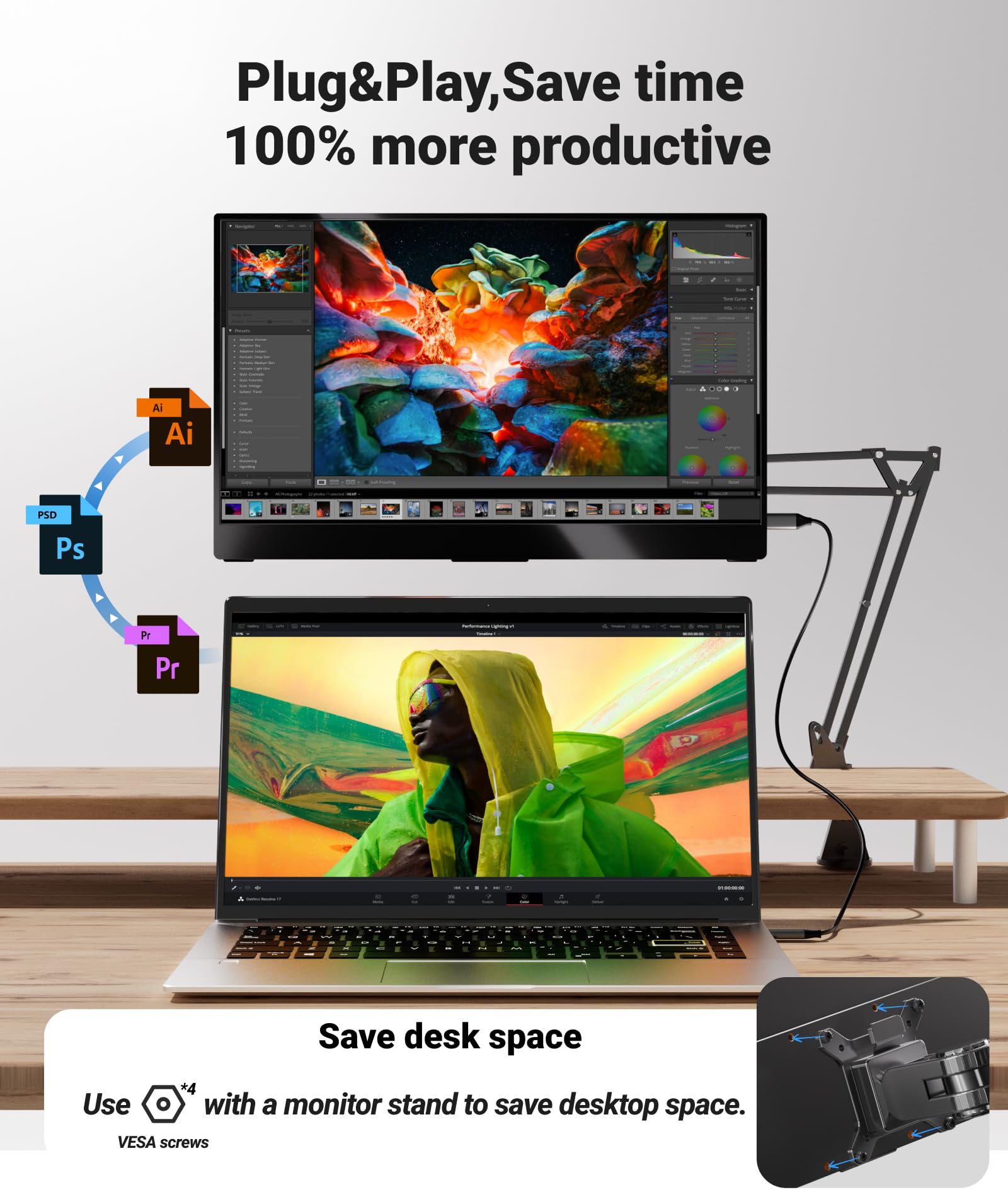 Ingnok Portable Monitor, Ultra Slim 15.6 Inch FHD IPS Laptop Screen Extender with Adjustable Stand, USB C Compatible, Ideal for Travel and Office