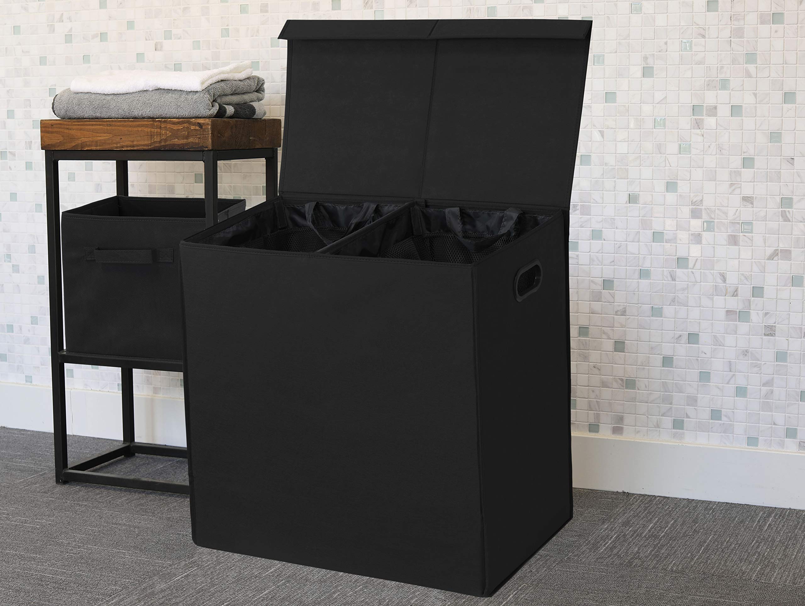 Simple Houseware Double Laundry Hamper with Lid and Removable Bags, Black