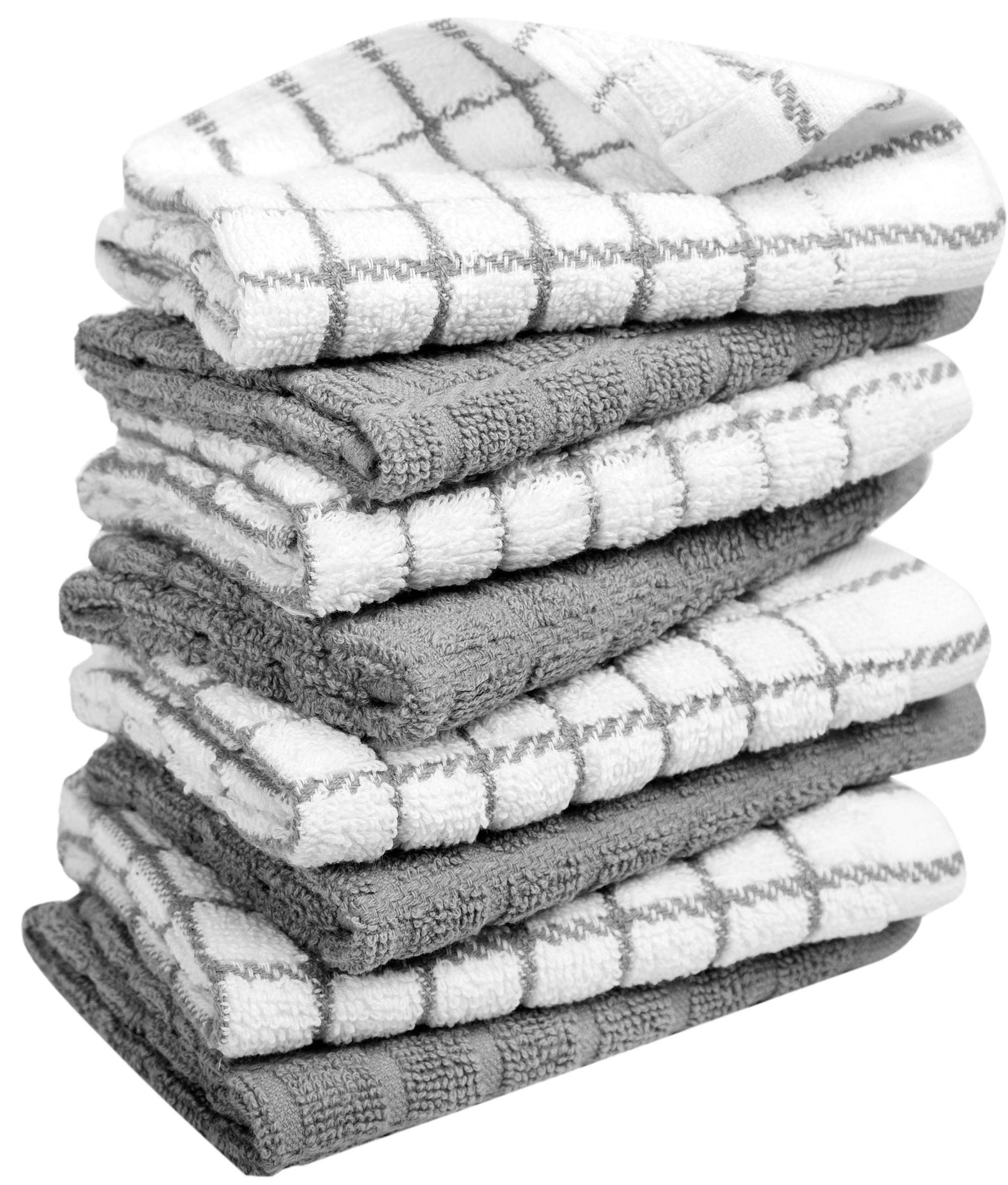 Bumble Dish Cloths (8 Pack) - 100% Cotton Dish Rags & Kitchen Washcloths for Washing Dishes | 12" x 12" | 405 GSM | Gray