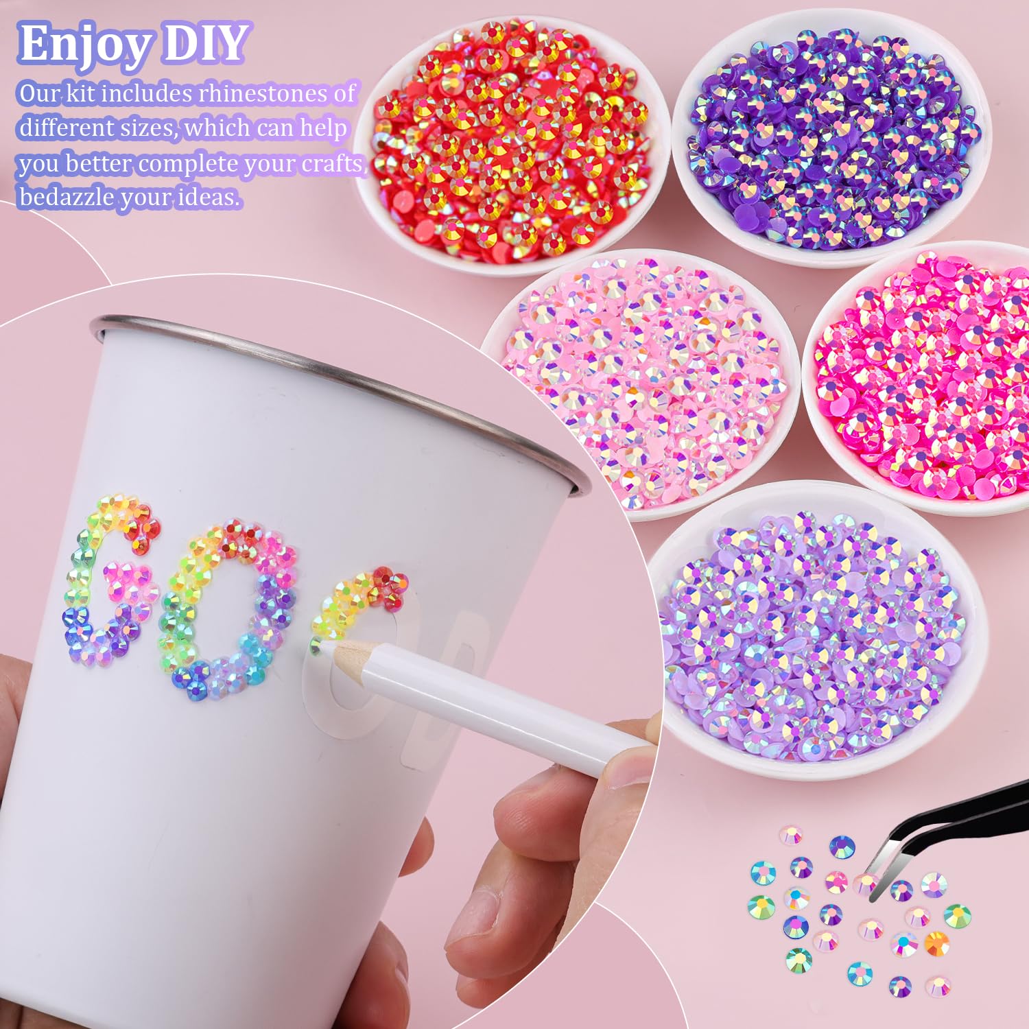 30000Pcs Resin Rhinestones with Tweezers for Crafting, Mixed-Color 3mm Bedazzling Crystal with 3Pcs 10ml B7000 Jewelry Glue for DIY Crafts Clothing Tumblers Shoes Fabric Nail Art