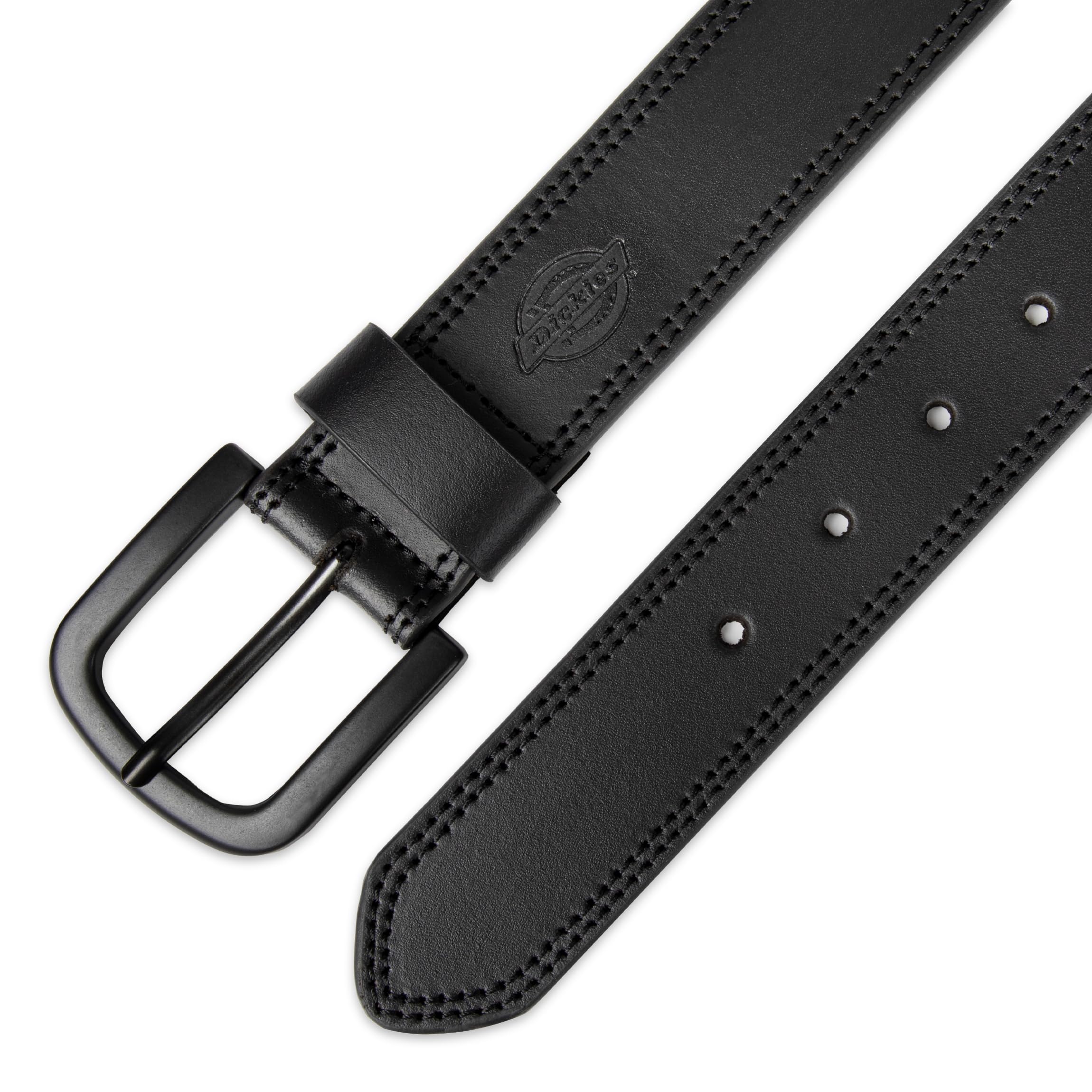 Dickies Men's 38mm Leather Belt with Two Row Stitch, black, 36