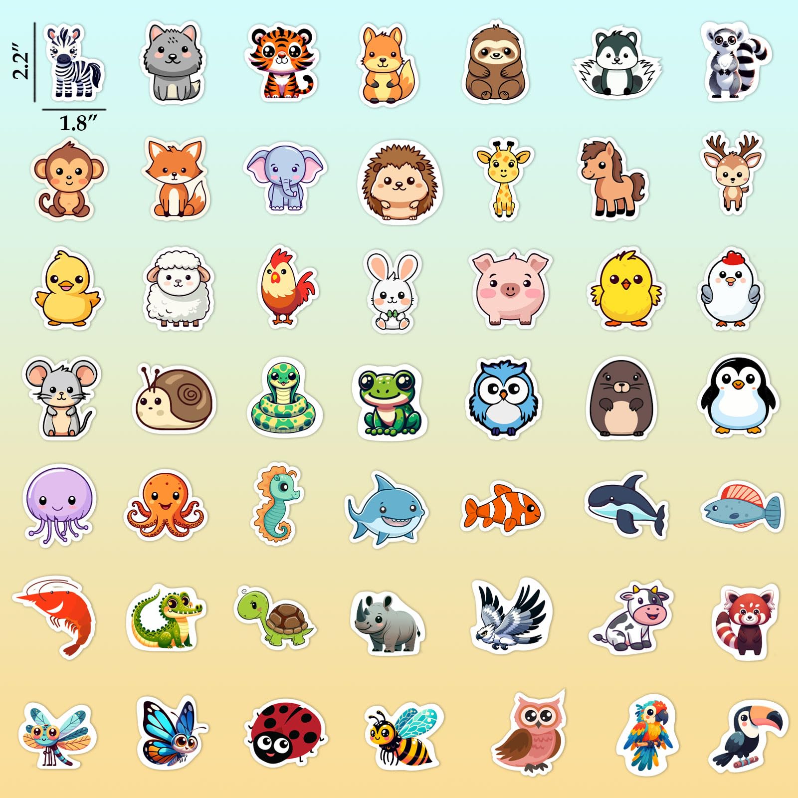 RINOLY 100 PCS Water Bottle Stickers for Kids,Waterproof Vinyl Animal Stickers for Kids,Skateboard,Laptop Stickers for Girls Boys Classroom Prizes