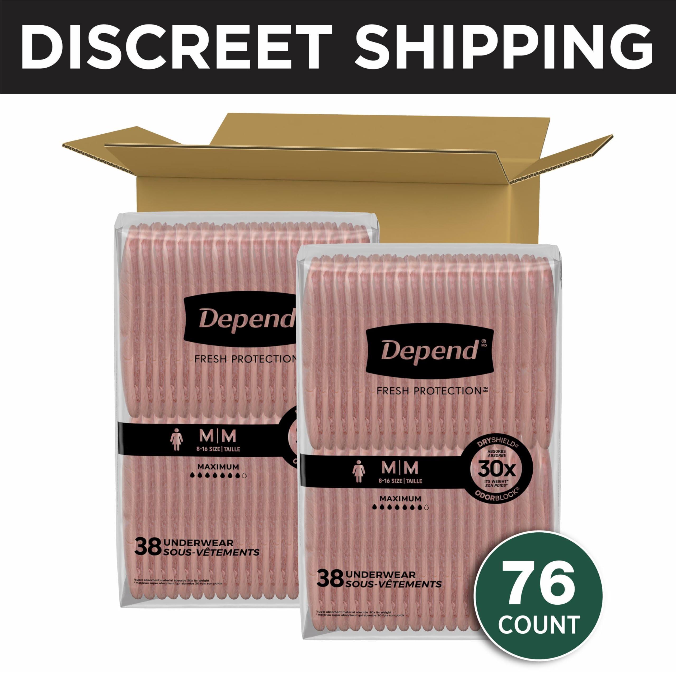 Depend Fresh Protection Adult Incontinence & Postpartum Bladder Leak Underwear for Women, Disposable, Maximum, Medium, Blush, 76 Count (2 Packs of 38), Packaging May Vary