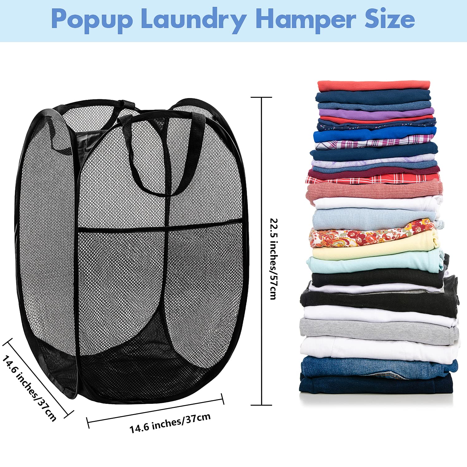 DUCOO Pop Up Hamper, 1 PCS Mesh Pop Up Laundry Hamper, Foldable Mesh Laundry Basket with Space-Saving Design for Home, Dorm, Travel & Storage - Black