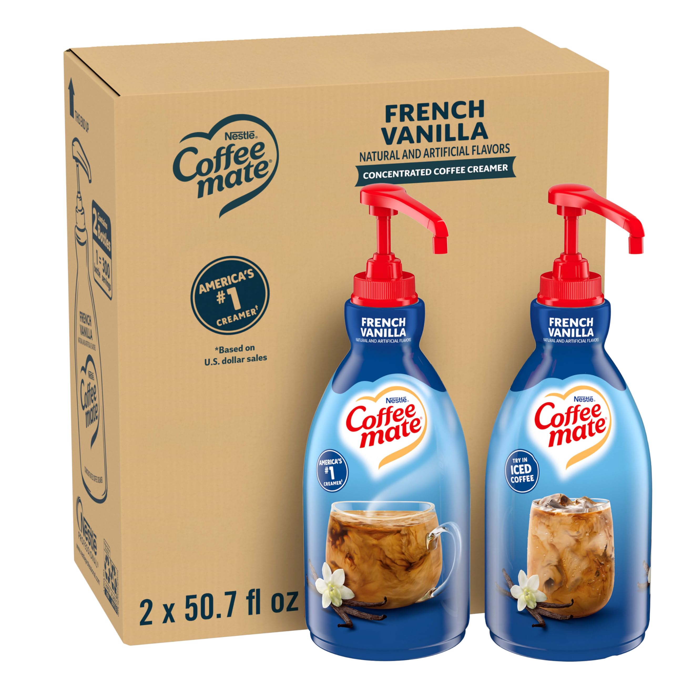 Nestle Coffee mate Coffee Creamer, French Vanilla, Concentrated Liquid Pump Bottle, Non Dairy, No Refrigeration, 50.7 fl oz (Pack of 2)