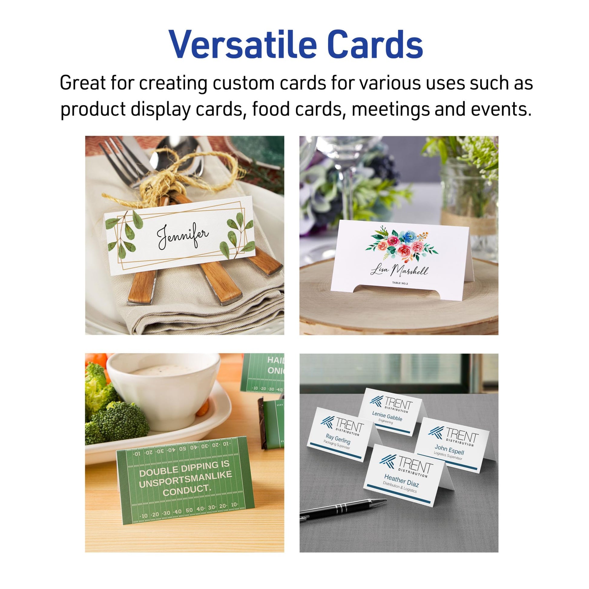 Avery Printable Place Cards with Sure Feed Technology, 1-7/16" x 3-3/4", Matte White, 150 Blank Tent Cards for Laser or Inkjet Printers (5011)