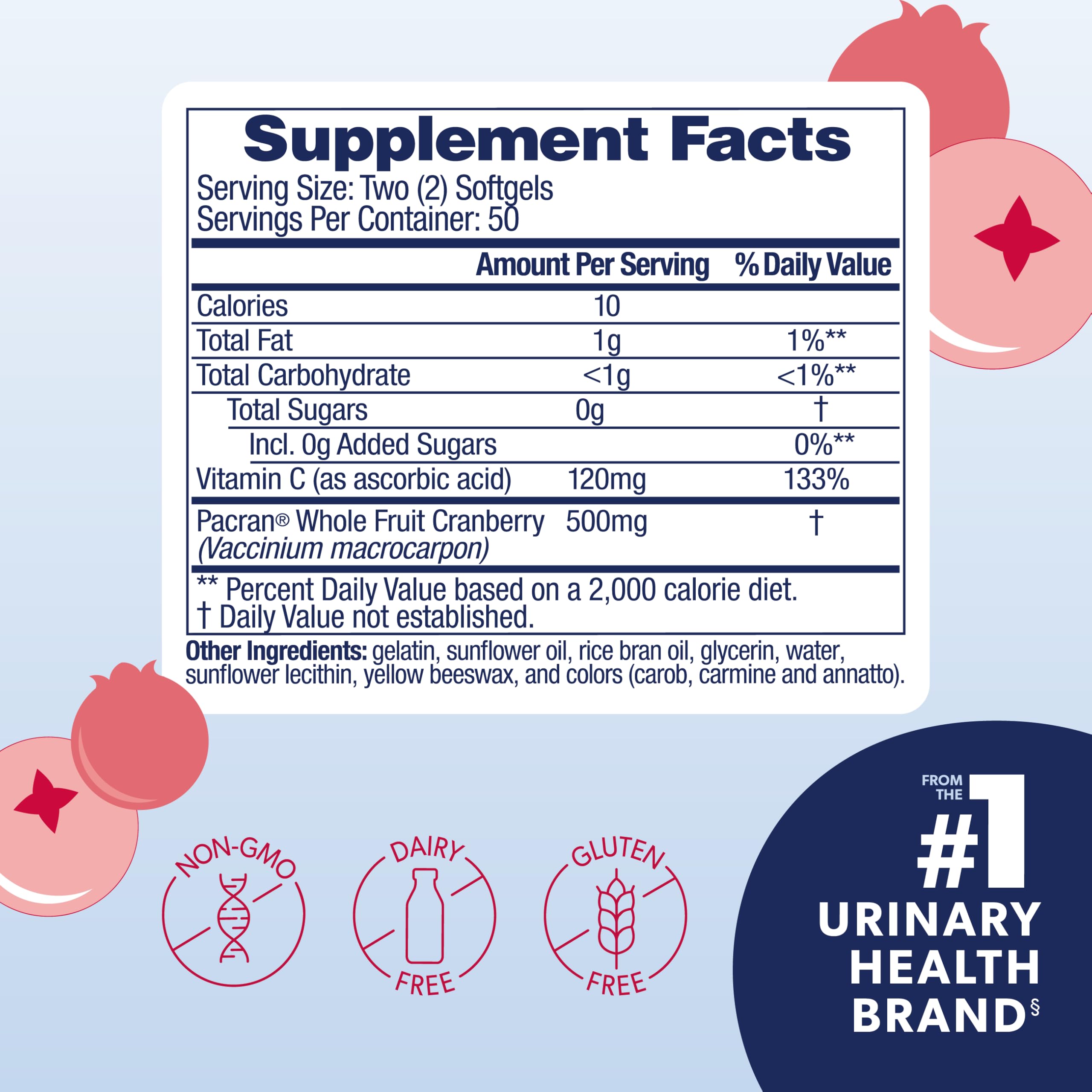 AZO Cranberry Supplement, Made with Concentrated Whole Fruit Cranberry Powder to Help Cleanse and Protect the Urinary Tract*, Sugar Free Cranberry Pills, Non-GMO, 100 Softgels
