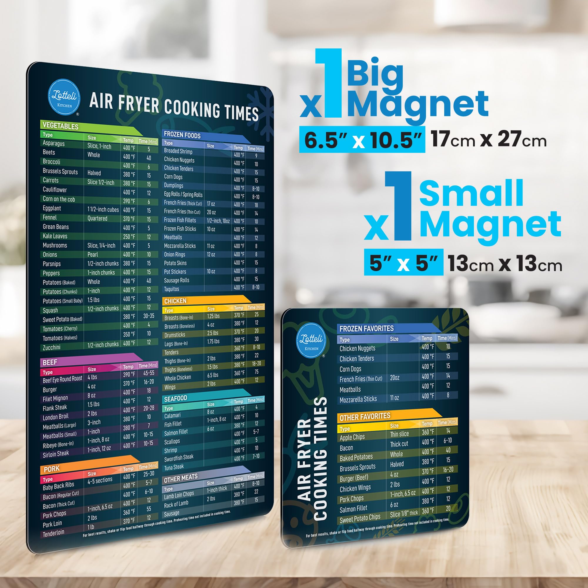 Air Fryer Magnetic Cheat Sheet Set - Air Fryer Accessories Cookbook - As Seen on the Today Show an Easy to Use AirFryer Time Chart Set - Strong Magnet Quick Reference Cooking Guide for Frying (Black)