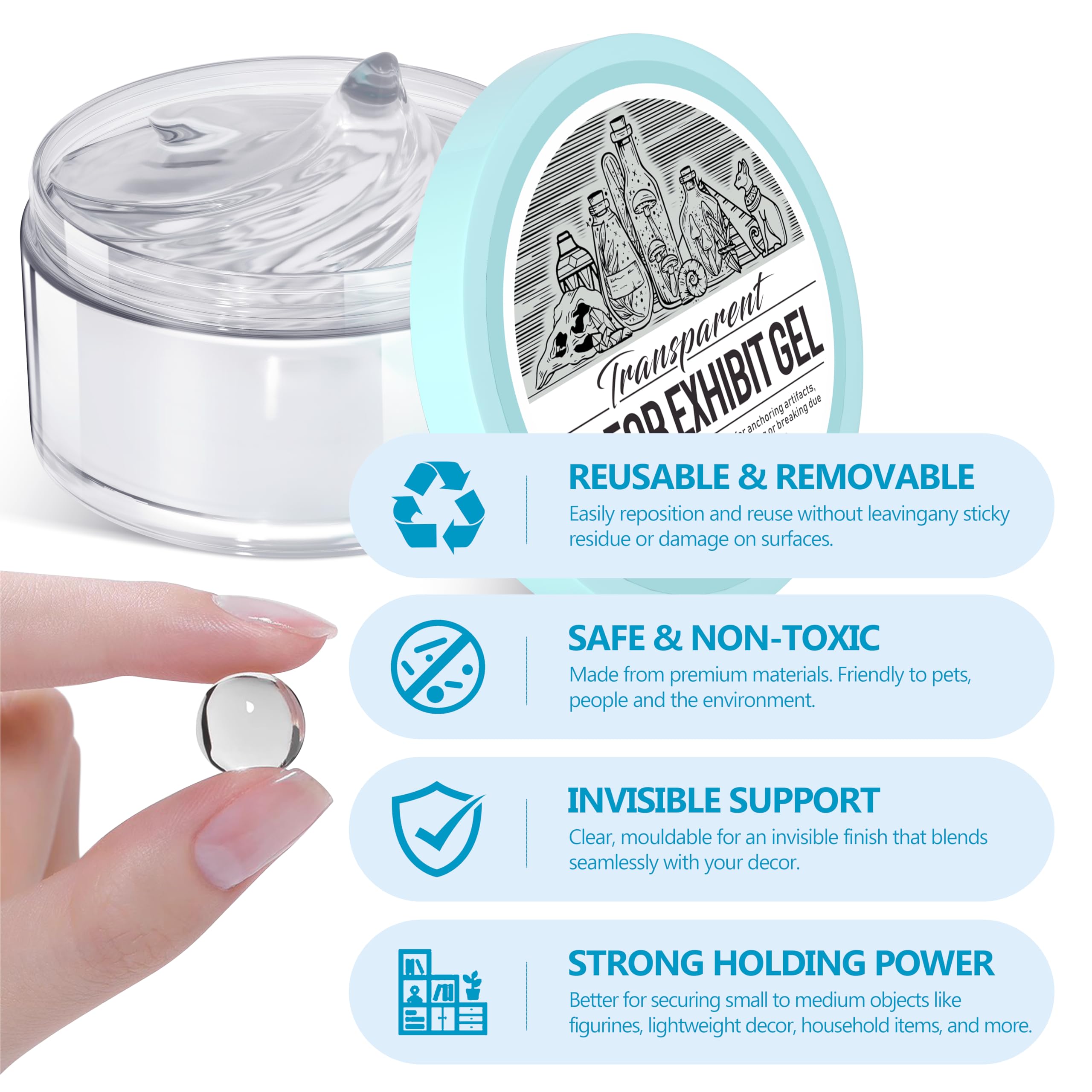 6 oz Exhibit Gel for Museum Exhibits, Removable Clear Exhibit Wax for Museum Collections, Reusable Exhibit Putty for Antiques, Glass, Ceramic and Action Figures.
