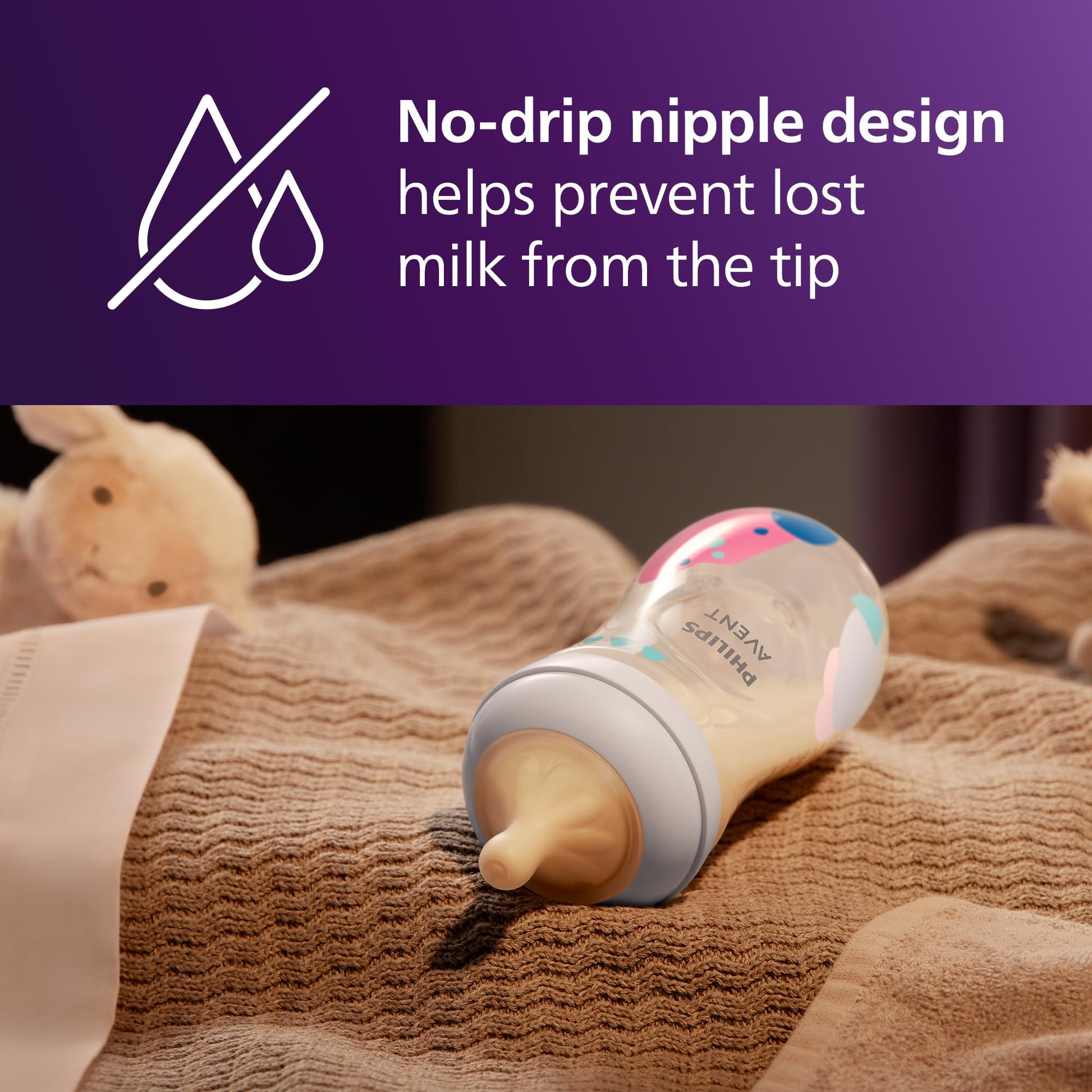 Philips Avent PPSU Natural Baby Bottles with Medium Flow Nipples (Flow 3), 9oz, with Decoration, 2-Pack, SCY943/02