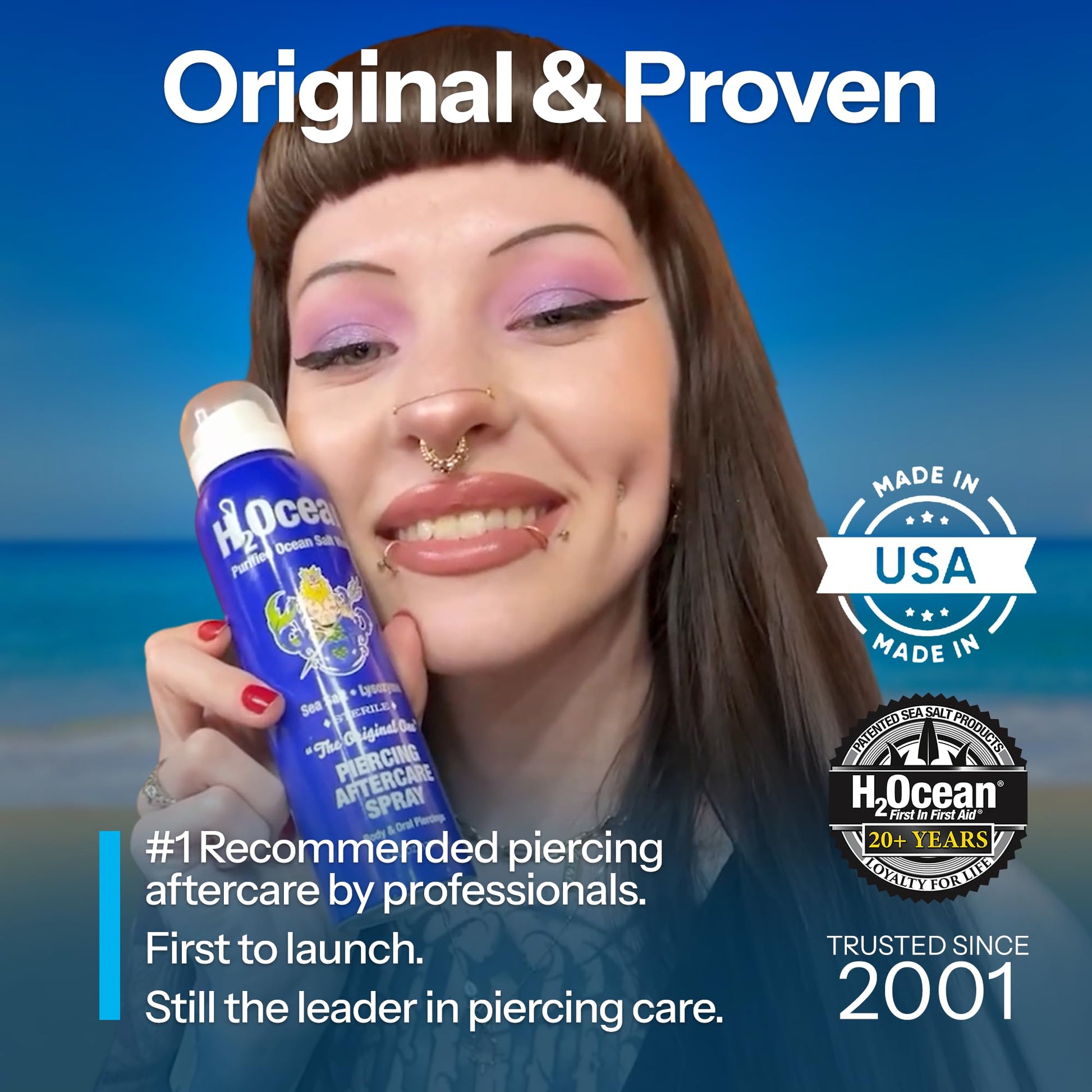 H2Ocean Piercing Aftercare Spray and Keloid Bump Removal– Sea Salt Spray for Body and Facial Piercings – Ear, Nose, Navel, Oral & Body Piercing Cleaner, Aftercare Solution for New Piercings– 4oz