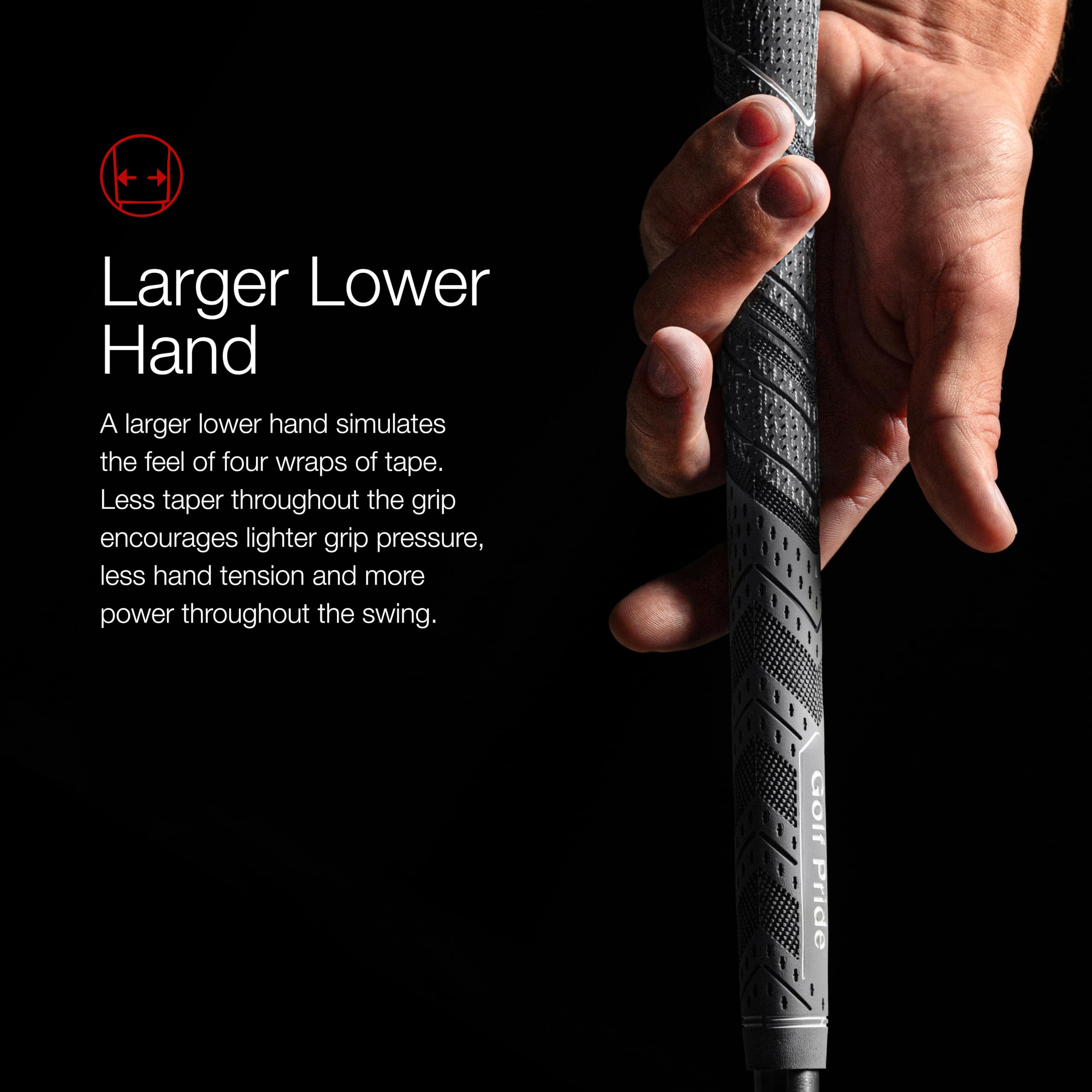 Golf Pride MCC Plus4 Golf Club Grip - All-Weather Hybrid Grip with Larger Lower Hand - Brushed Cotton Cord & Pebbled Texture - Midsize - Grey
