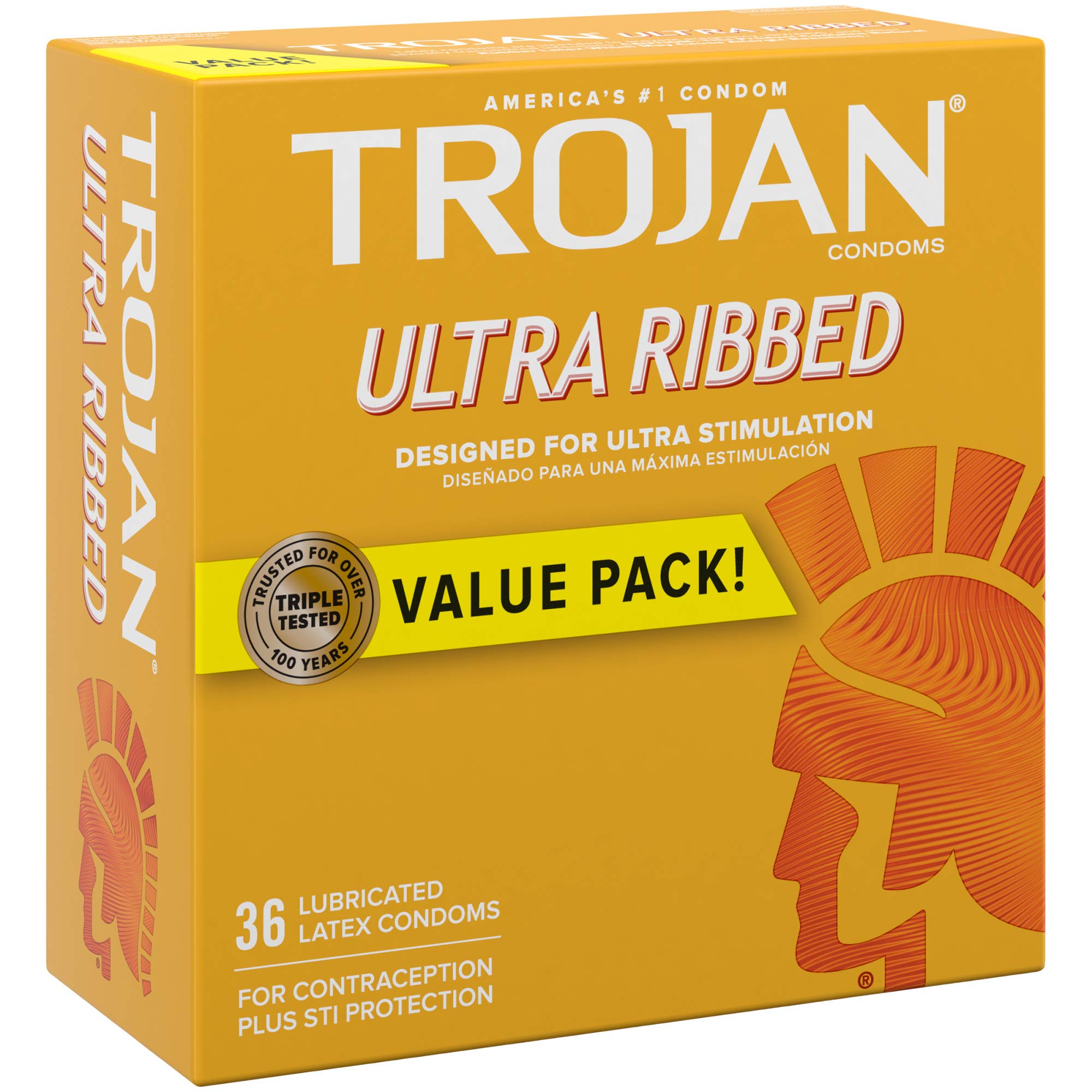 TROJAN Condoms Ultra Ribbed for Ultra Stimulation, 36 Count Pack