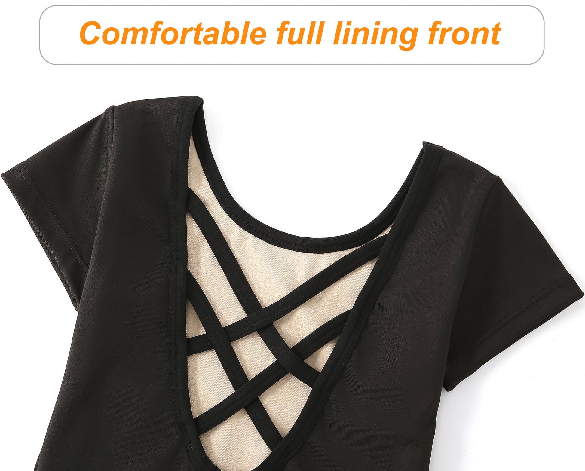 MdnMd Black Leotards for Girls Kids Dance Ballet Gymnastic Outfit Short Sleeve Leotard with Cross Back (Black, Age 6-7)