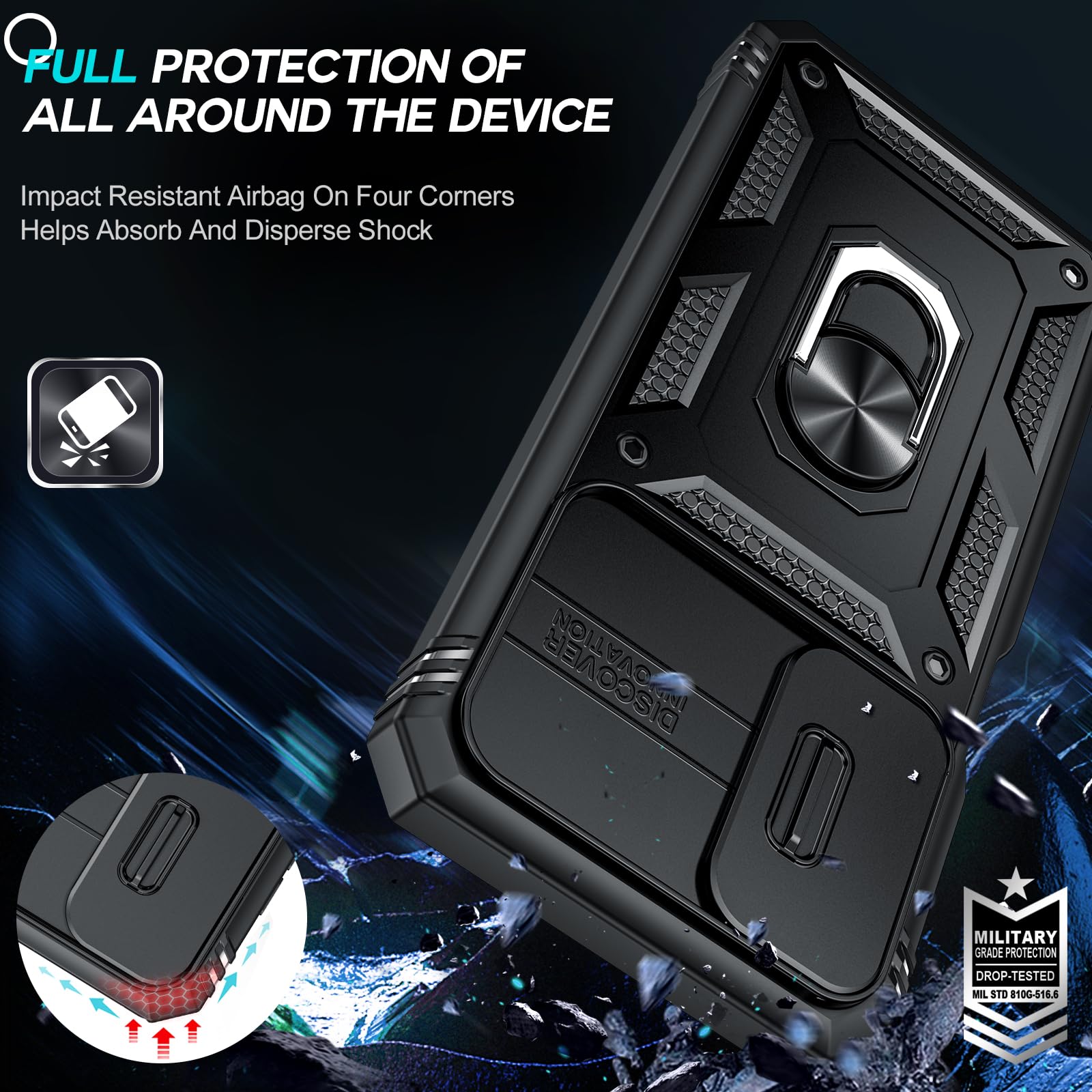 LeYi for Galaxy A16-5G Phone Case: Galaxy A16 5G Screen Protector [2 Packs] with Camera Cover, Military-Grade Heavy Duty Protection Cell Android Basic Funda para Samsung Galaxy A 16 5G Phone, Black