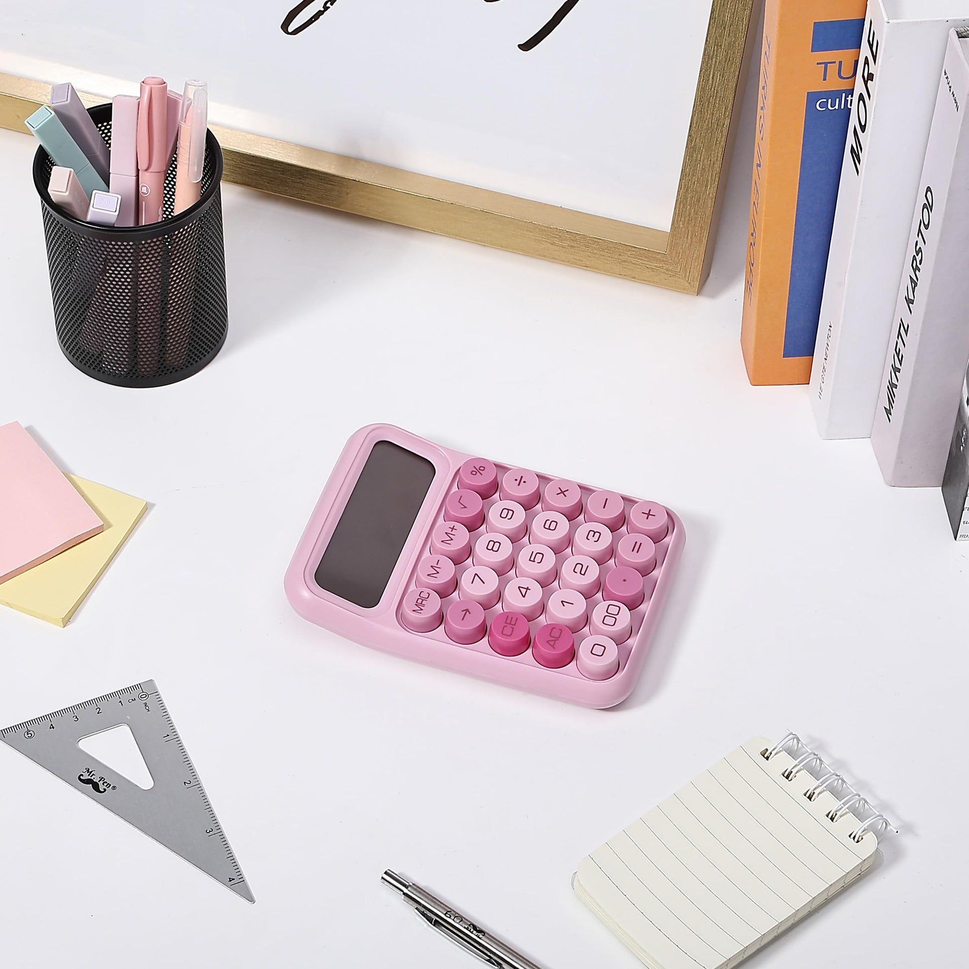 Mr. Pen Mechanical Switch Calculator - 12 Digit Large LCD Display, Pink with Big Buttons, Back to School Supplies