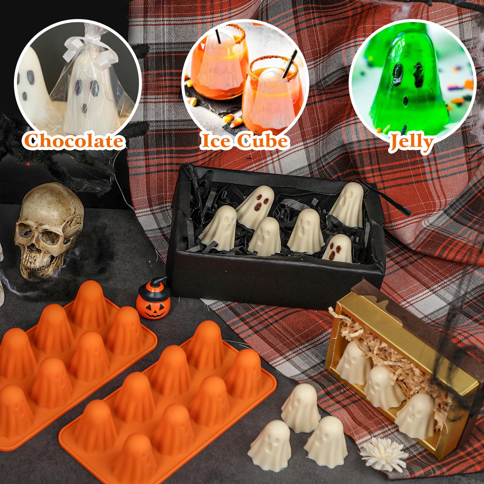 Kamehame Ghost Silicone Mold, 2 Packs Ghost Chocolate Candy Molds Halloween Silicone Molds for Jelly, Chocolate, Candy, Gummy, Crayon, Resin