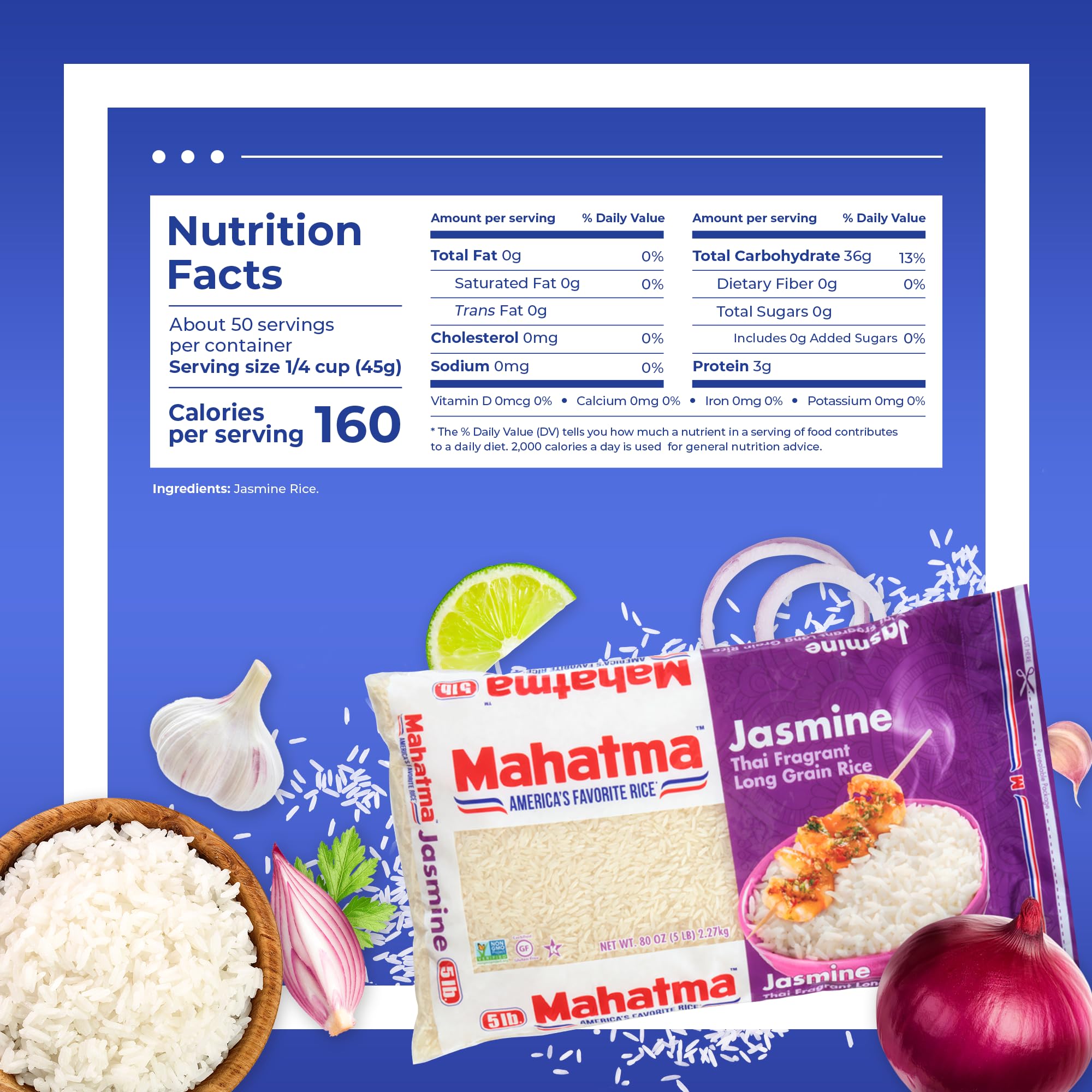 Mahatma Jasmine Rice, 5lb Bag of Rice, Thai, Indian, or Cambodian Fragrant Flavored Rice, Stovetop or Microwave Rice