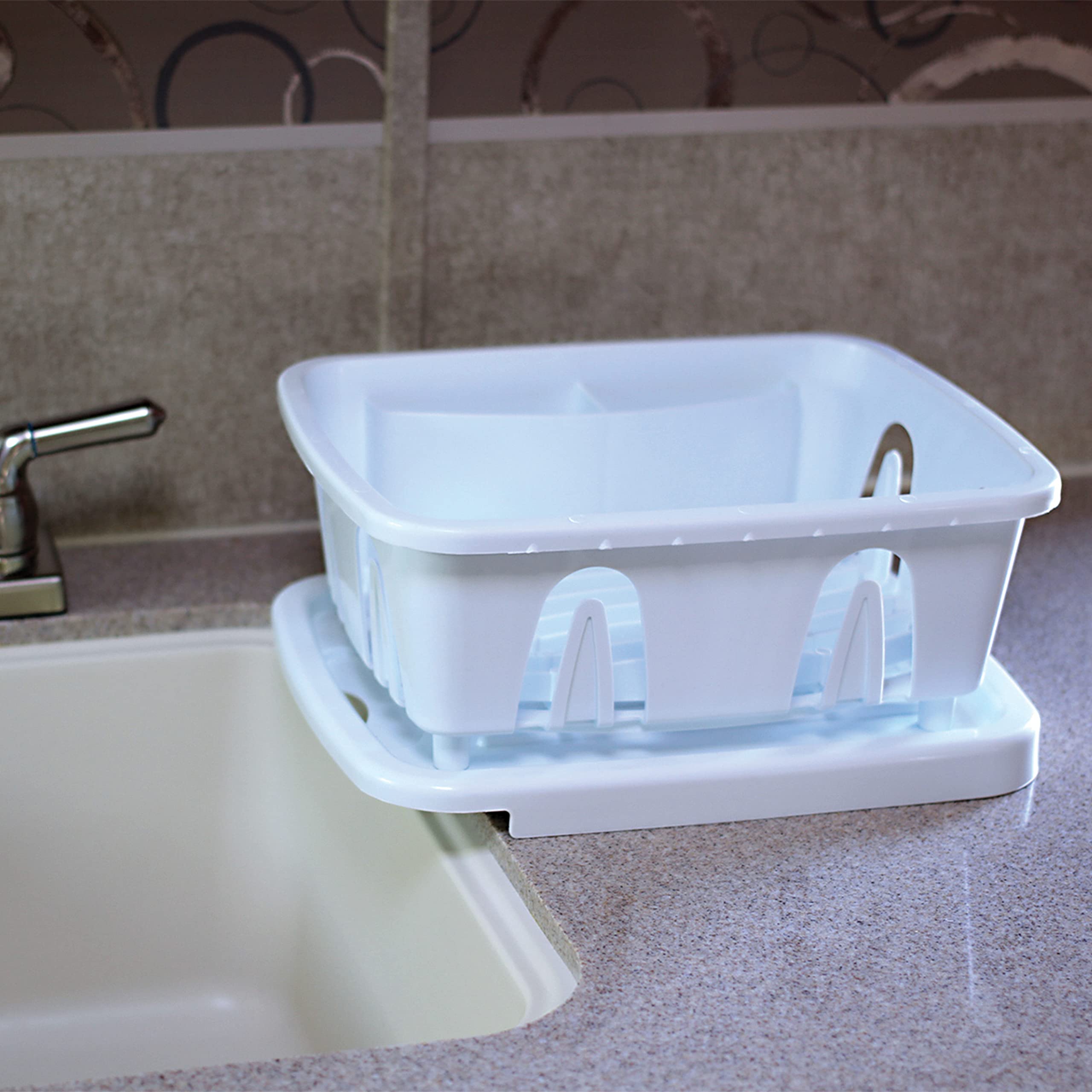 Camco RV Mini Dish Drainer & Tray - Features a Sloped Drain Tray Design, Heavy-Duty Construction, and is Ideal for Small Spaces, Apartments, Boats, and More - White (43511)