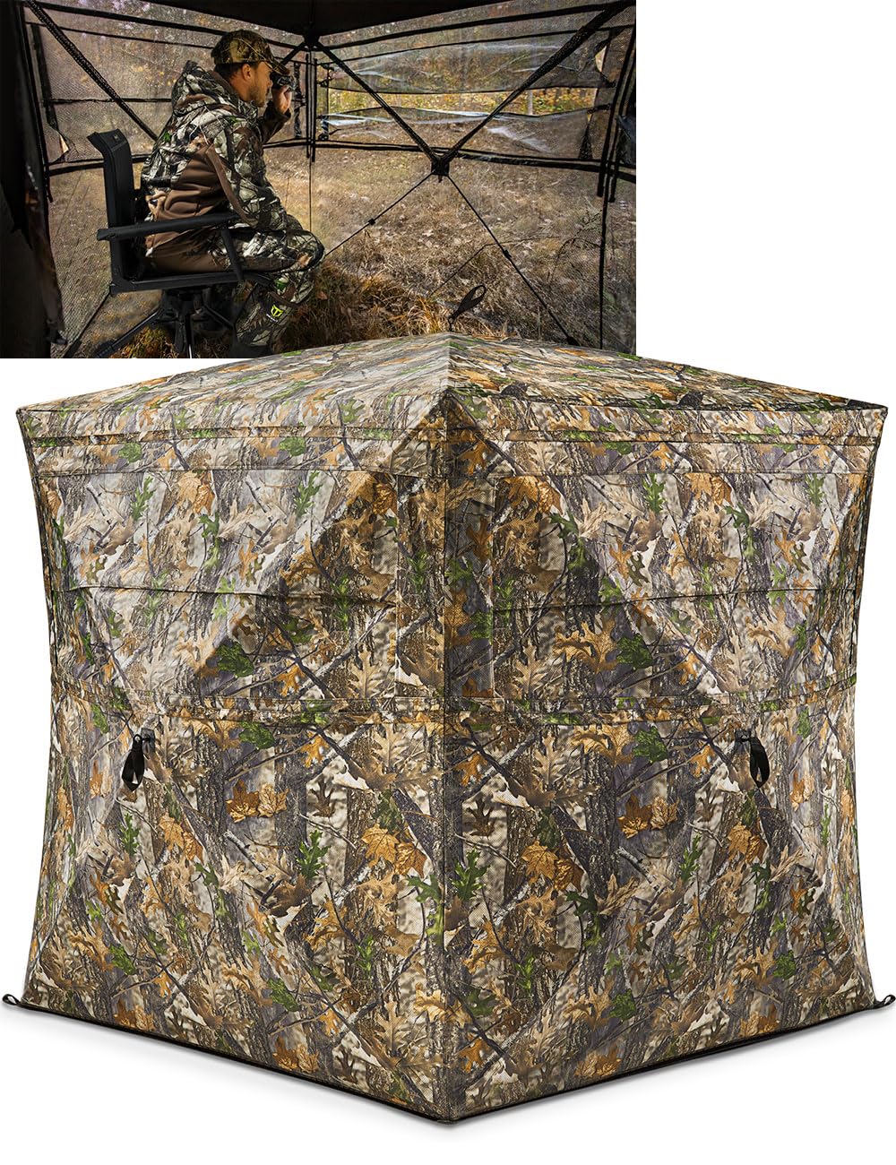TIDEWE Hunting Blind 270°See Through with Carrying Bag, 2-3 Person Pop Up Ground Blinds, Portable Resilient Hunting Tent (Camouflage)