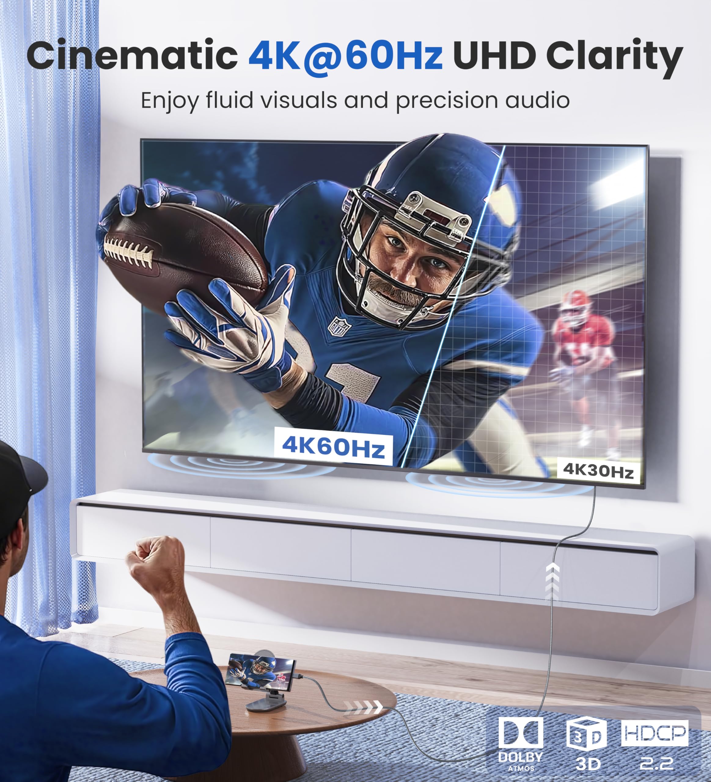 WARRKY USB C to HDMI Cable 4K 60Hz[Anti-Interference, Gold-Plated Plugs] Aluminum HDR Type-C to HDMI 2.0 Cord, Thunderbolt 3/4/5 Compatible for iPhone 15/16 Series, MacBook, iMac, iPad Pro, Galaxy-6ft