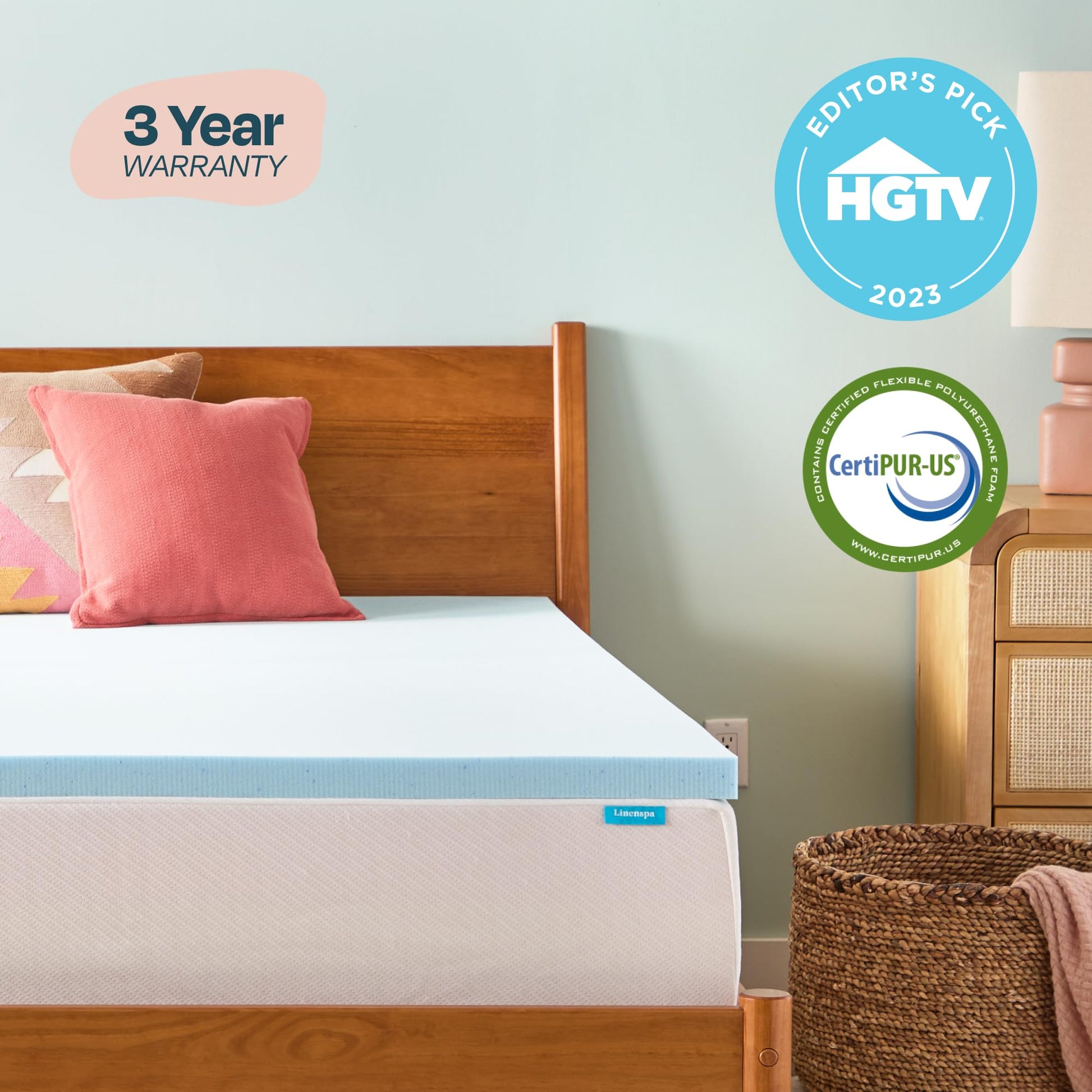 LINENSPA Memory Foam Mattress Topper - 2 Inch Gel Infused Memory Foam - Plush Feel - Cooling and Pressure Relieving - CertiPUR Certified - Dorm Room Essentials - Full Size