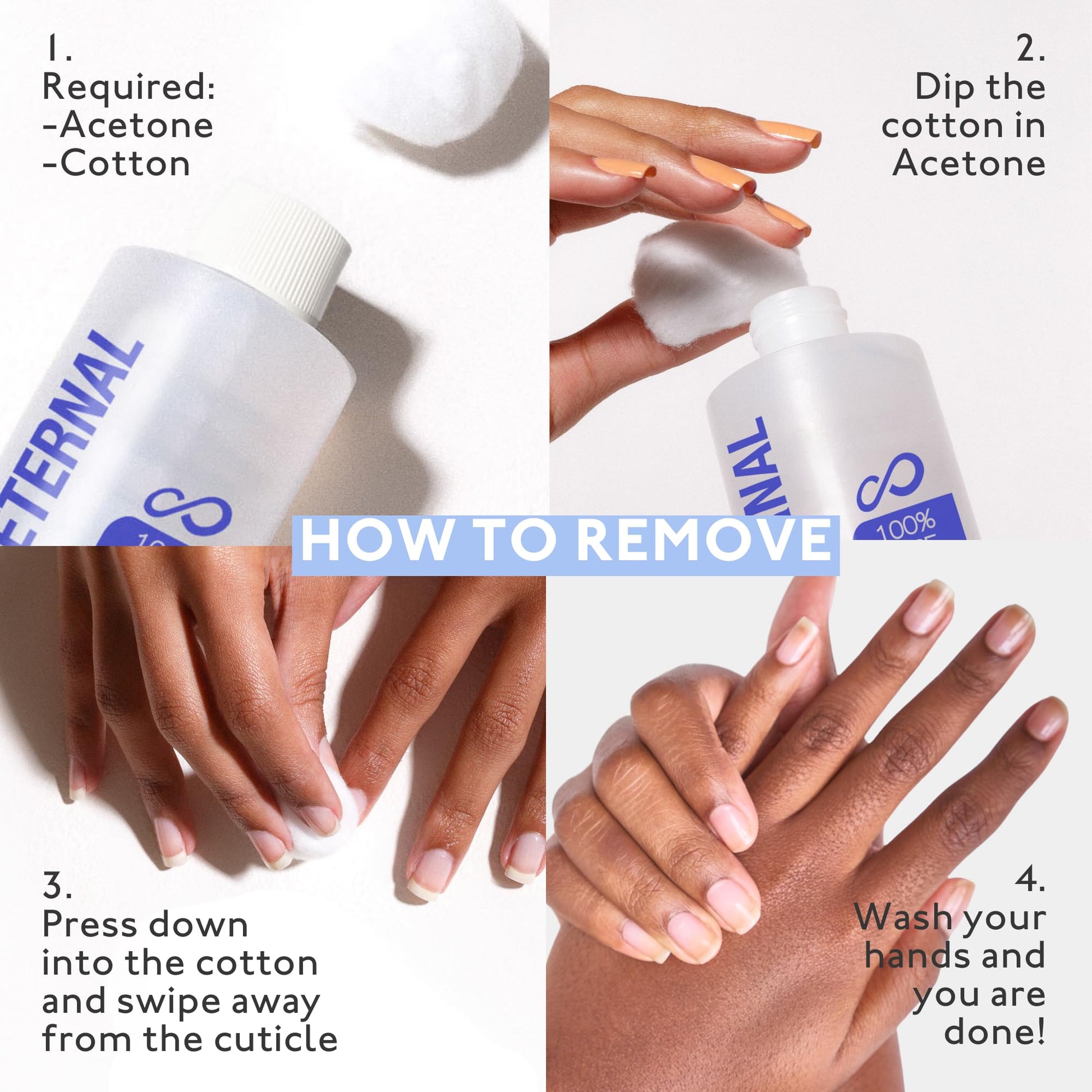 Eternal 100% Pure Acetone- Acetona pura – Quick Professional Ultra-Powerful Nail Polish Remover for Natural, Gel, Acrylic, Shellac Nails and Dark Colored Paints (8 FL. OZ.)