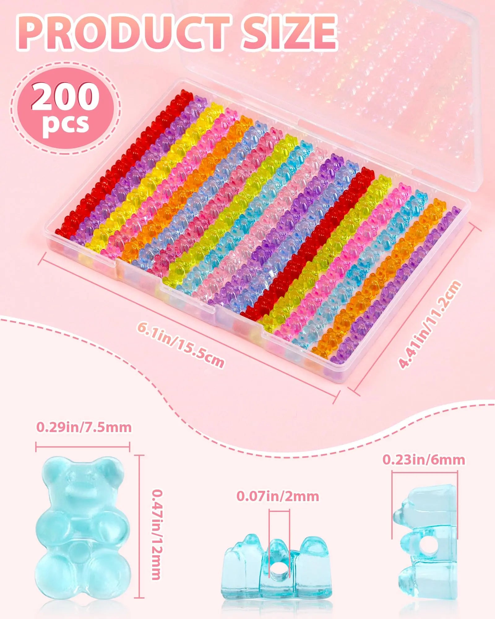 200pcs FIVEIZERO Clear Acrylic Bear Beads, Mixed Color Gummy Bear Beads for Bracelet, Necklace, and DIY Crafts, Cute Bear Charms for Jewelry Making