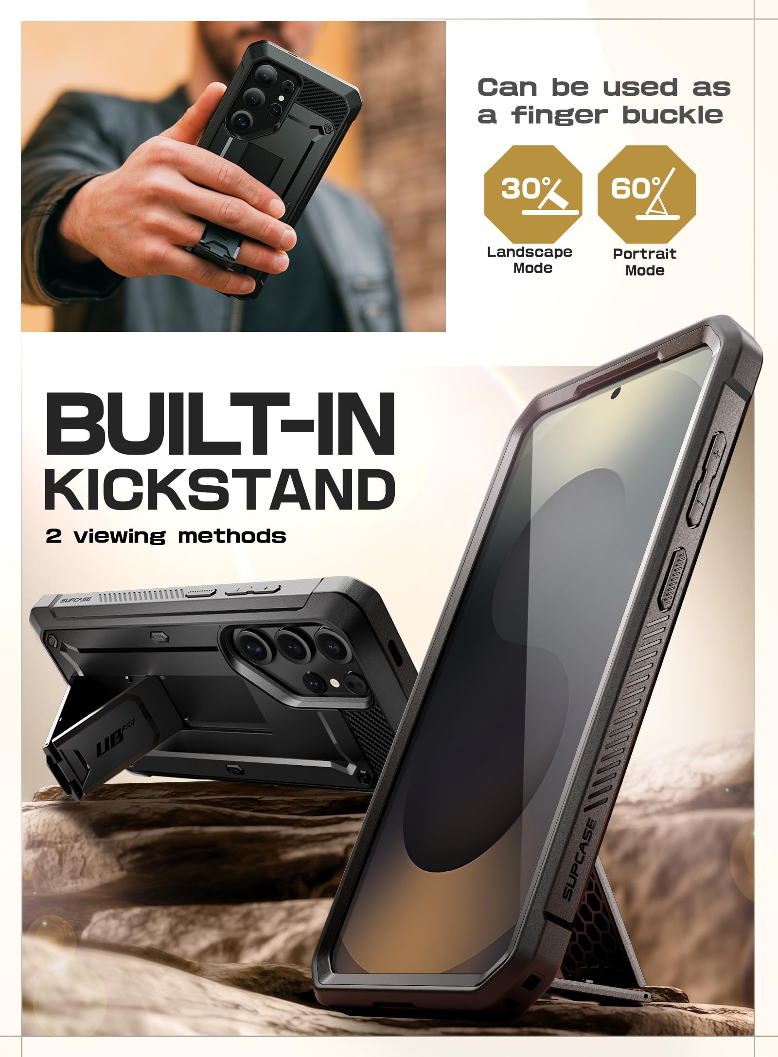 SUPCASE for Samsung Galaxy S25 Ultra Case with Stand (Unicorn Beetle Pro), [2 Front Frames] [Built-in Screen Protector & Belt-Clip] Military-Grade Protection Phone Case for S25 Ultra 6.9 Inch, Black