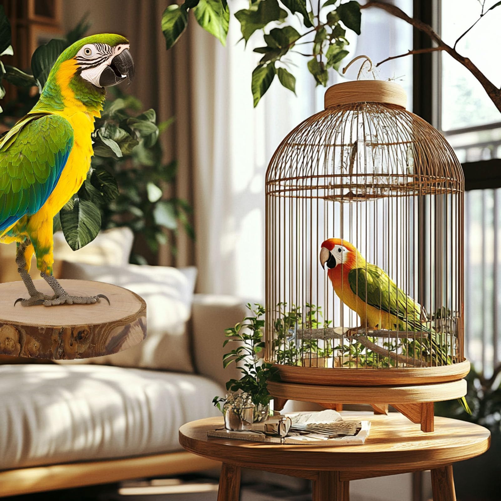 CZWESTC Natural Wood Bird Perches for Cage, Parrot Perch Stand & Platform, Bird Cage Accessories for Parakeets, Cockatiels, Conures, Lovebirds (Brown, Core Perch & Platform - 8PCS)