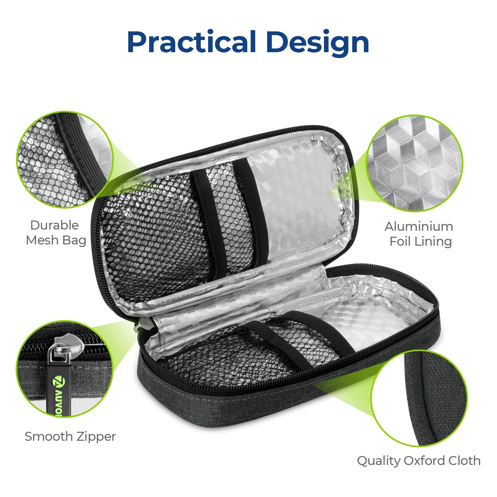 AUVON Insulin Cooler Travel Case with 2 x 90g TSA Approved Ice Packs, Diabetic Medication Insulated Cooling Bag for Insulin Pens and Diabetic Supplies Storage, Compact for Daily Life and Trips
