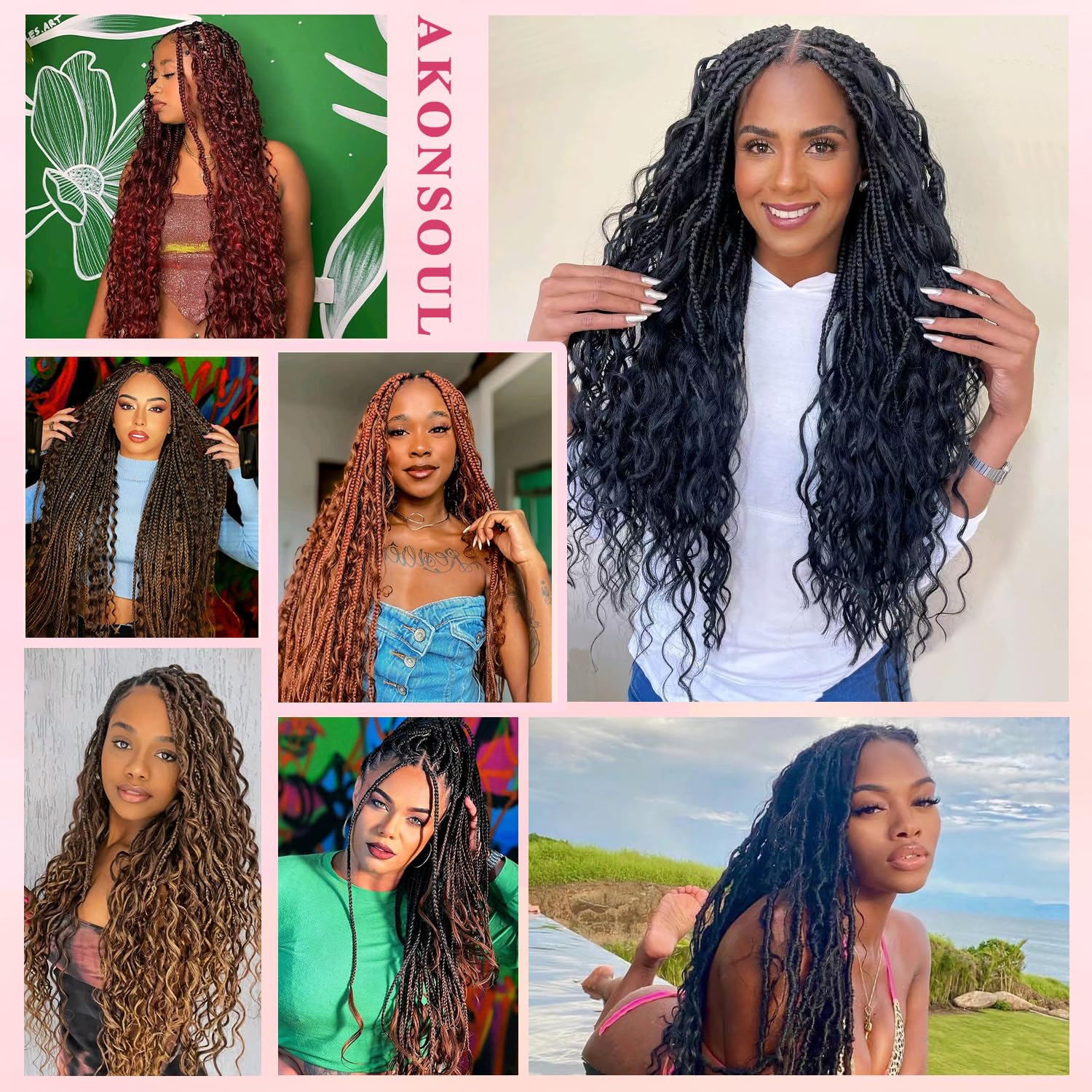 AKONSOUL 22 Inch Human Braiding Hair for Boho Braids Deep Wave Bulk Human Hair 100% Unprocessed Brazilian Virgin Hair for Braiding Bohemian No Weft 3 Bundles 110g Natural Color