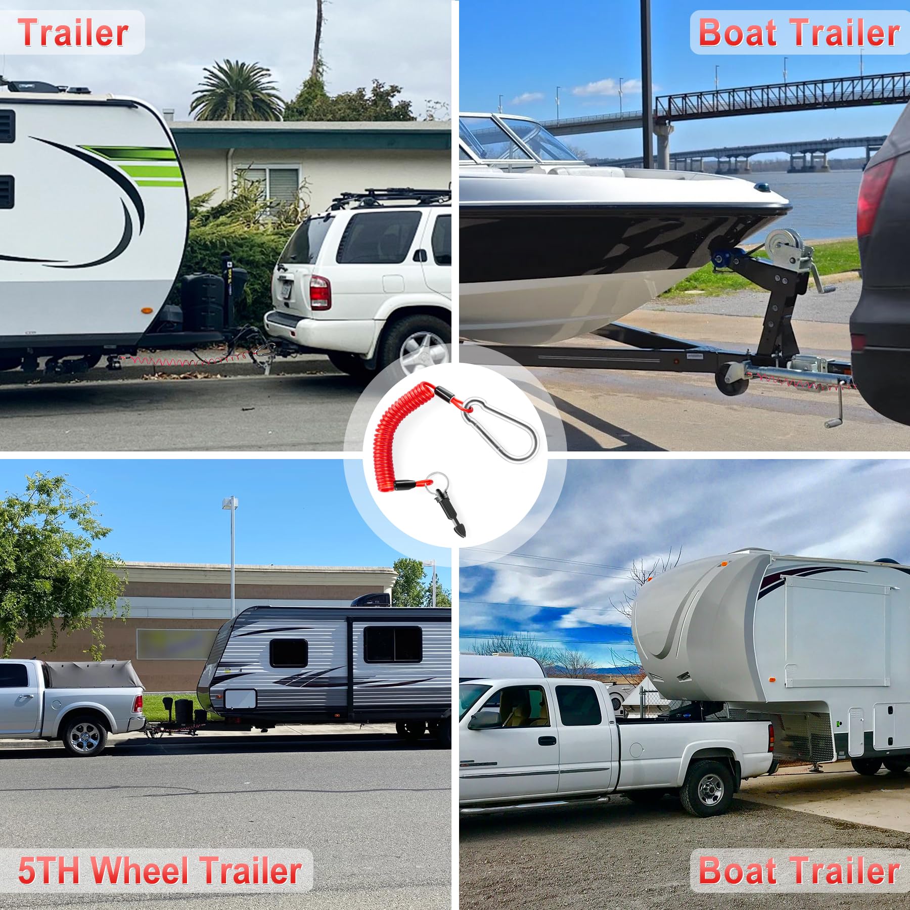 JUSTTOP 6FT Breakaway Trailer Cable,Heavy Duty Stainless Steel Spring Towing Coiled Wire,Emergency Brake Wire Camper Safety Breakaway Cable with Pin,RV Trailer Accessories