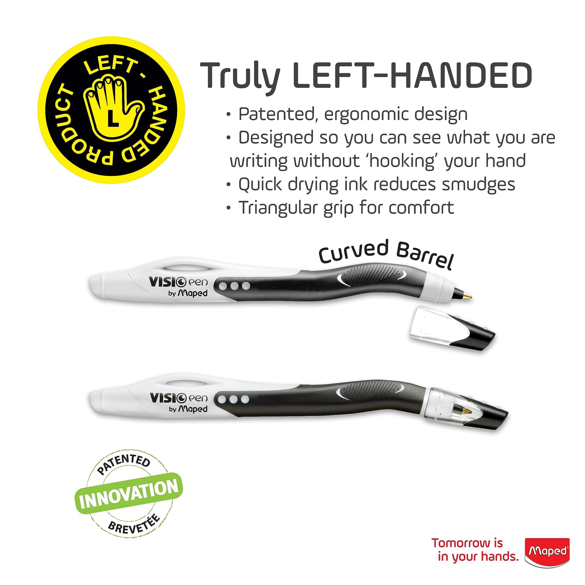 Maped - Visio Left-Handed Quick-Drying Ballpoint Pen - 2 Pack - Left Handed - Innovative Left Handed - Innovative Left Handed - Innovative