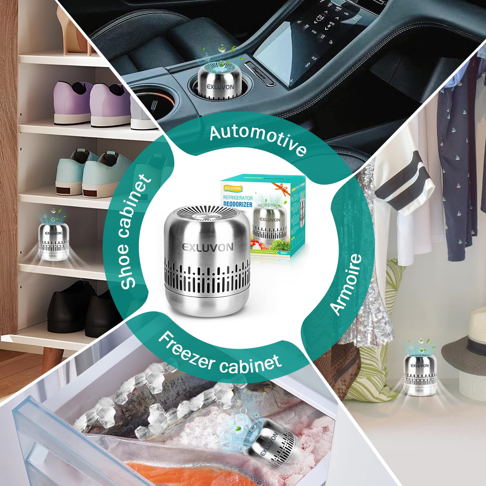 Exluvon Refrigerator Deodorizer,Lasts for 10 Years Fridge Deodorizer Kitchen Gadgets Charcoal Air Purifier Odor Eliminator for Fridge & Freezer, Room,RV and New Home,More Effective Than Baking Soda