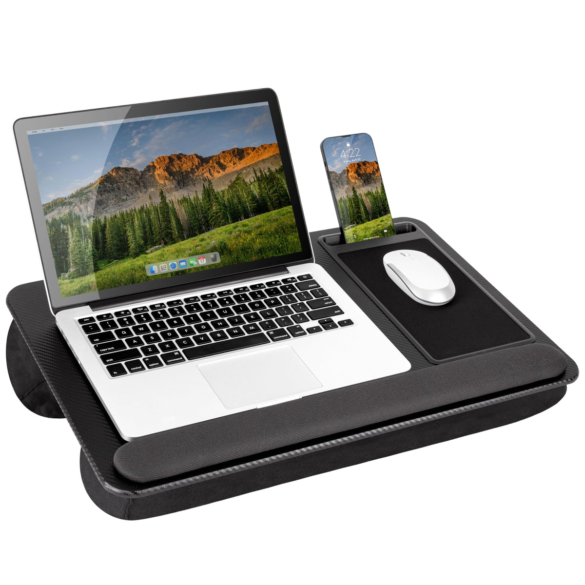 LAPGEAR Home Office Pro Lapdesk mit Handballenauflage, Mauspad und Telefonhalter – Carbon Schwarz – Passend für Laptops bis zu 15,6 Zoll – Modell-Nr. 91598