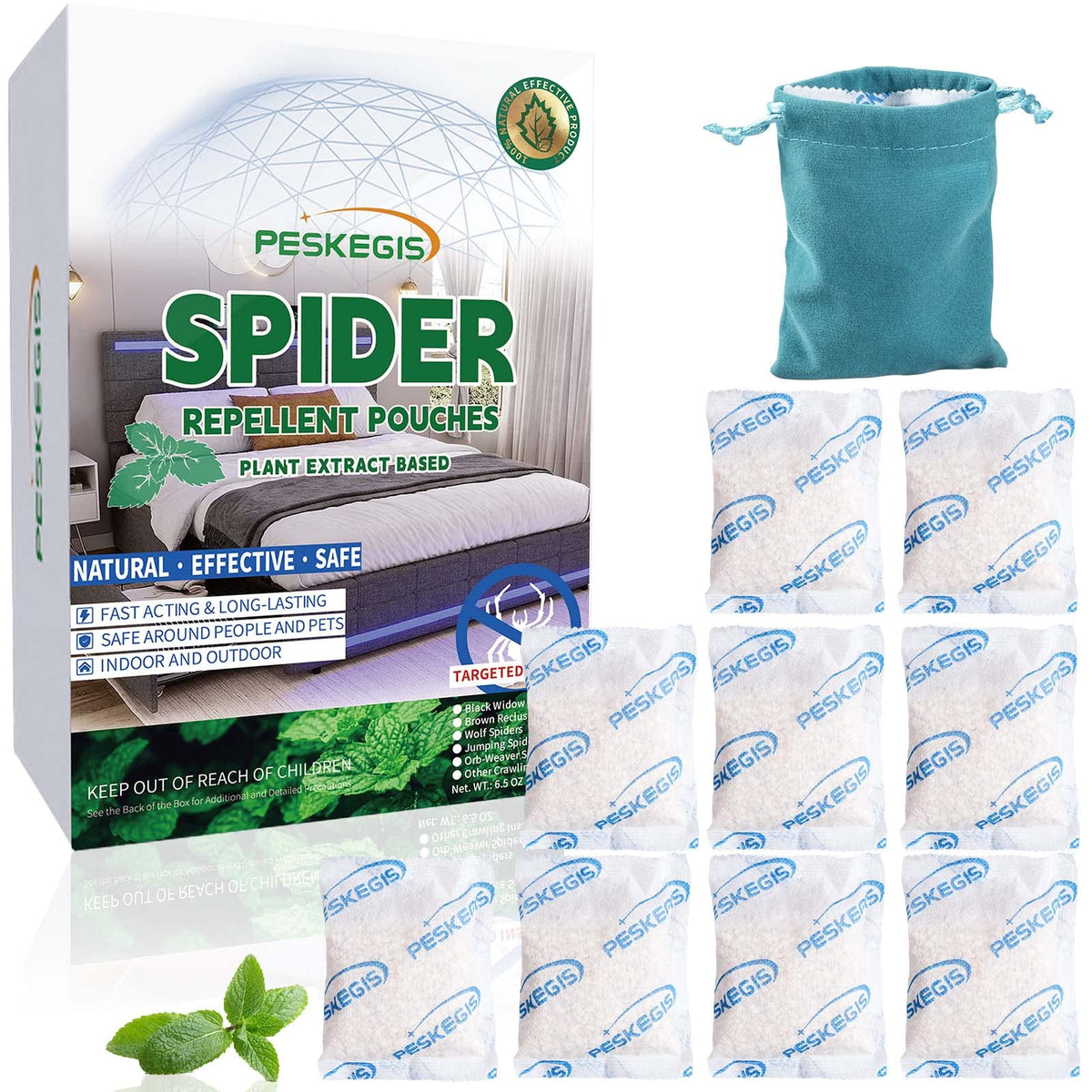 10 Pack Powerful Spider Repellent Indoor for House Garage Long-Term Spiders Repelling, Effective Spider Repellent Pouches Made with Natural Ingredients Safe for Kids and Pets, Easy to Use, No Mess