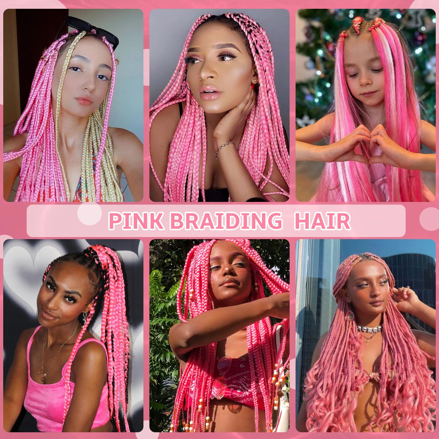 Pre stretched Braiding Hair 32 Inch Pink Braiding Hair Extensions Yaki Braids Hair Hot Water Setting Synthetic Hair Colored Braiding Hair Crochet Hair(3 Packs,Pink#)