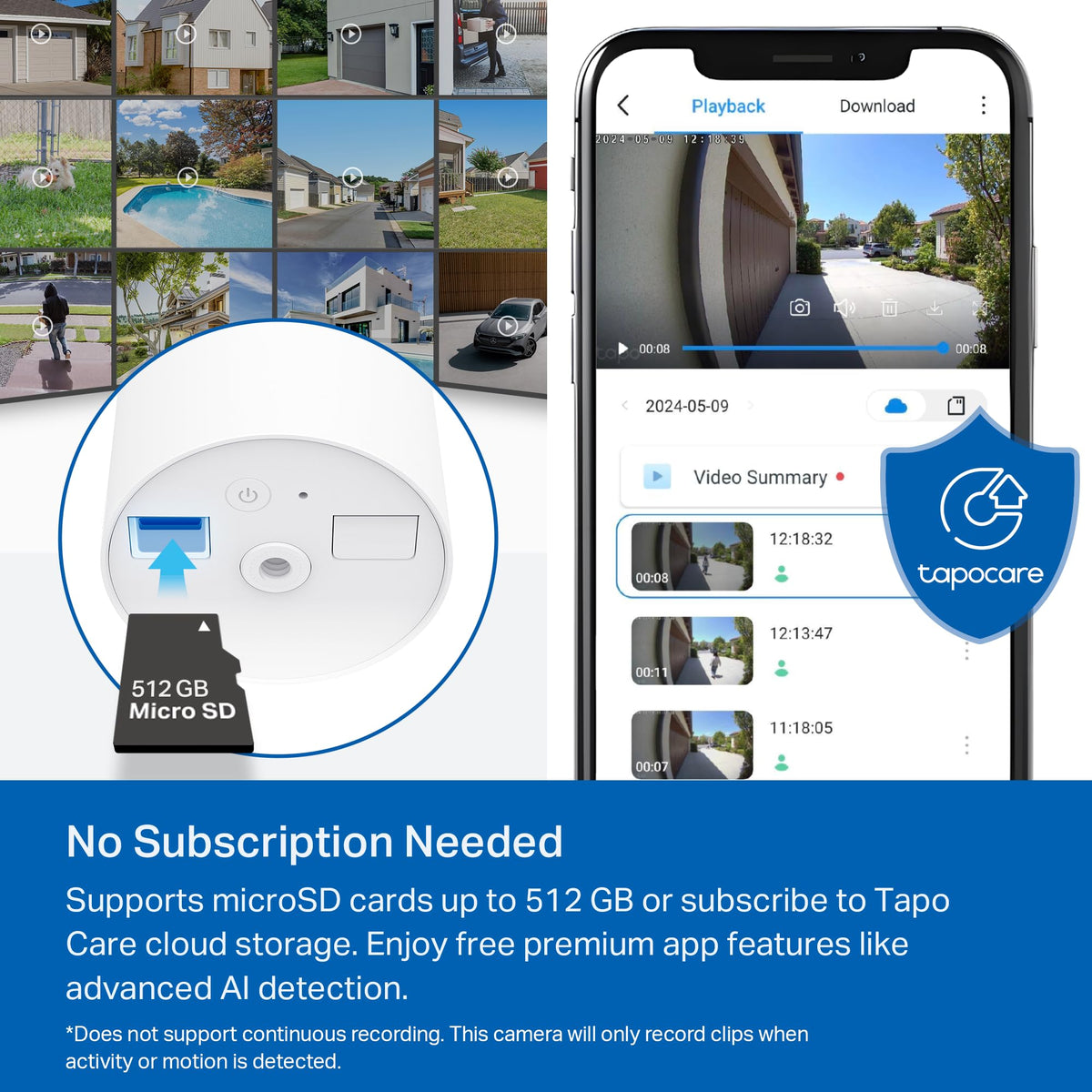 TP-Link SolarCam C402 Kit, Outdoor Battery Camera w/Solar Panel Base, Wireless, 1080P, Free Person/Vehicle Detection, SD/Cloud Storage, Color Night Vision, No Hub Needed, Works w/Alexa
