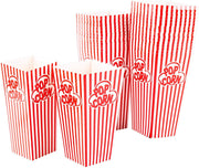 GSM Brands Popcorn Containers Boxes (100 Pack) - Striped White and Red Paper - for Home Movie Theater