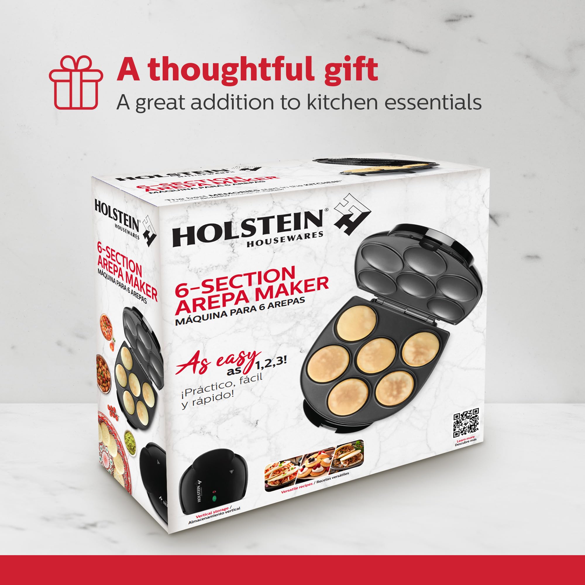 Holstein Housewares Arepa Maker - Non-Stick 6-Section Multi-Food Maker - Make Delicious Arepas, Pancakes, Corncakes, Tosti Arepa - Easy-to-Use - 6-PC - Black