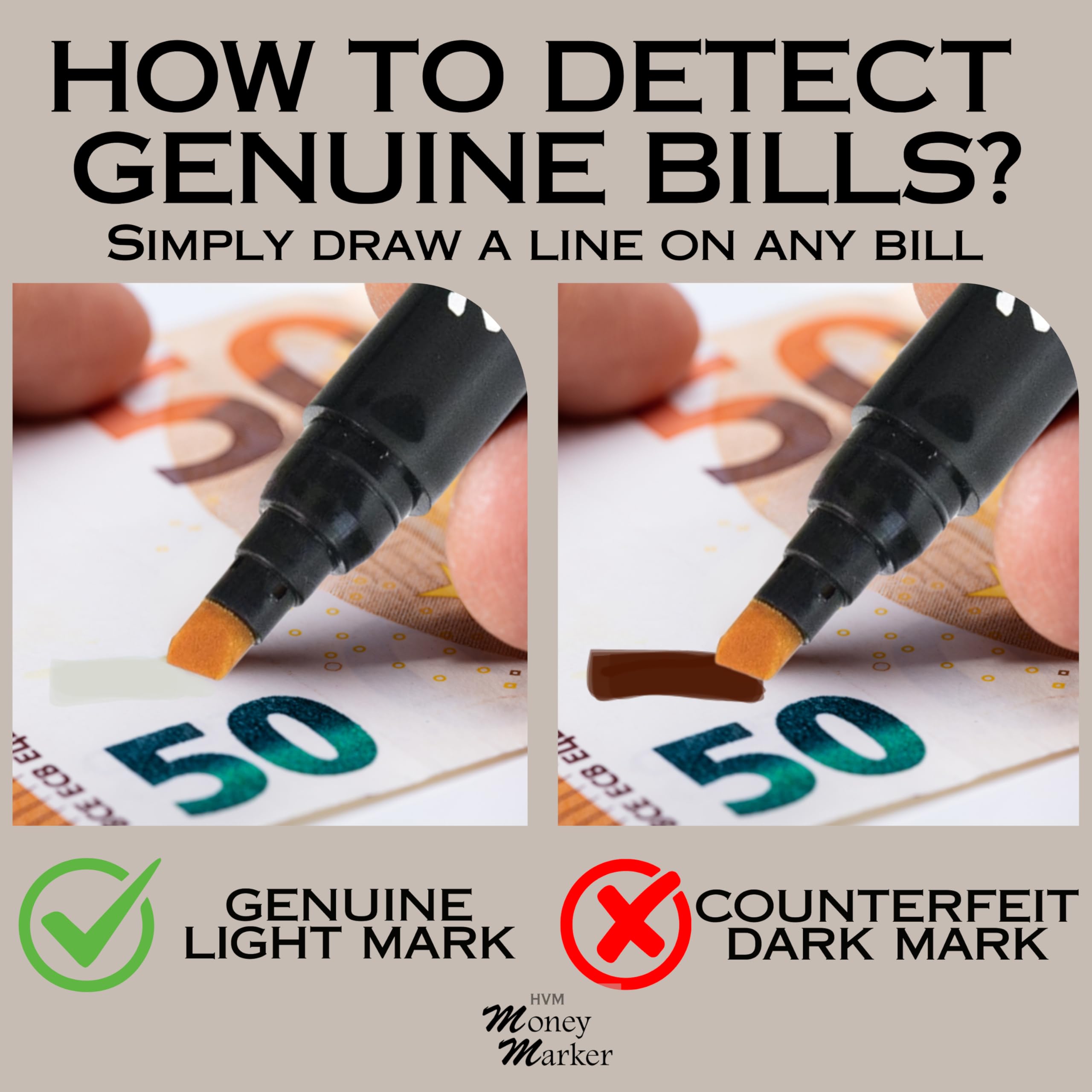 HVM Counterfeit Money Detector Pen (5 Counterfeit Pens) - Money Marker Bill Detector Pen with Upgraded Chisel Tip - Detect Fake Bills, Universal False Currency Checker Pack
