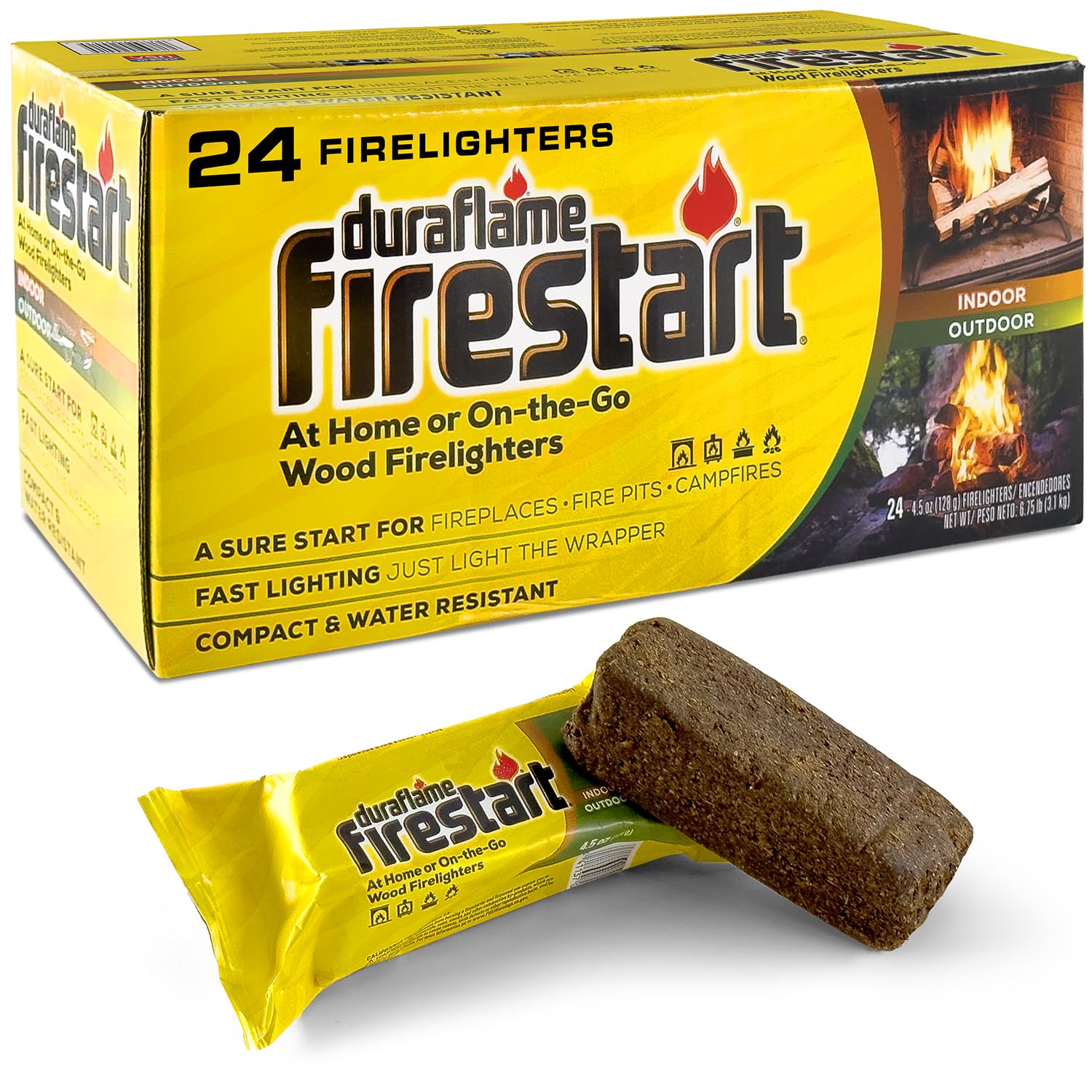 Fire Starter for Indoor and Outdoor Use - Quick Ignition Logs for BBQ, Fireplace, Fire Pit and Campfires (24 Pack) -Starters for Campfires