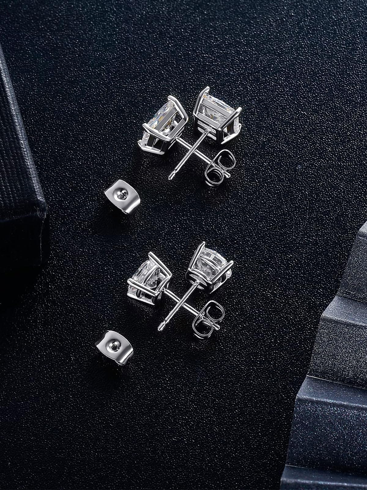 6 Pairs Earrings Set for Men 316L Stainless Steel 3/5/7mm CZ Round and Princess Square Ear Piercing Studs Hypoallergenic Jewelry (white)