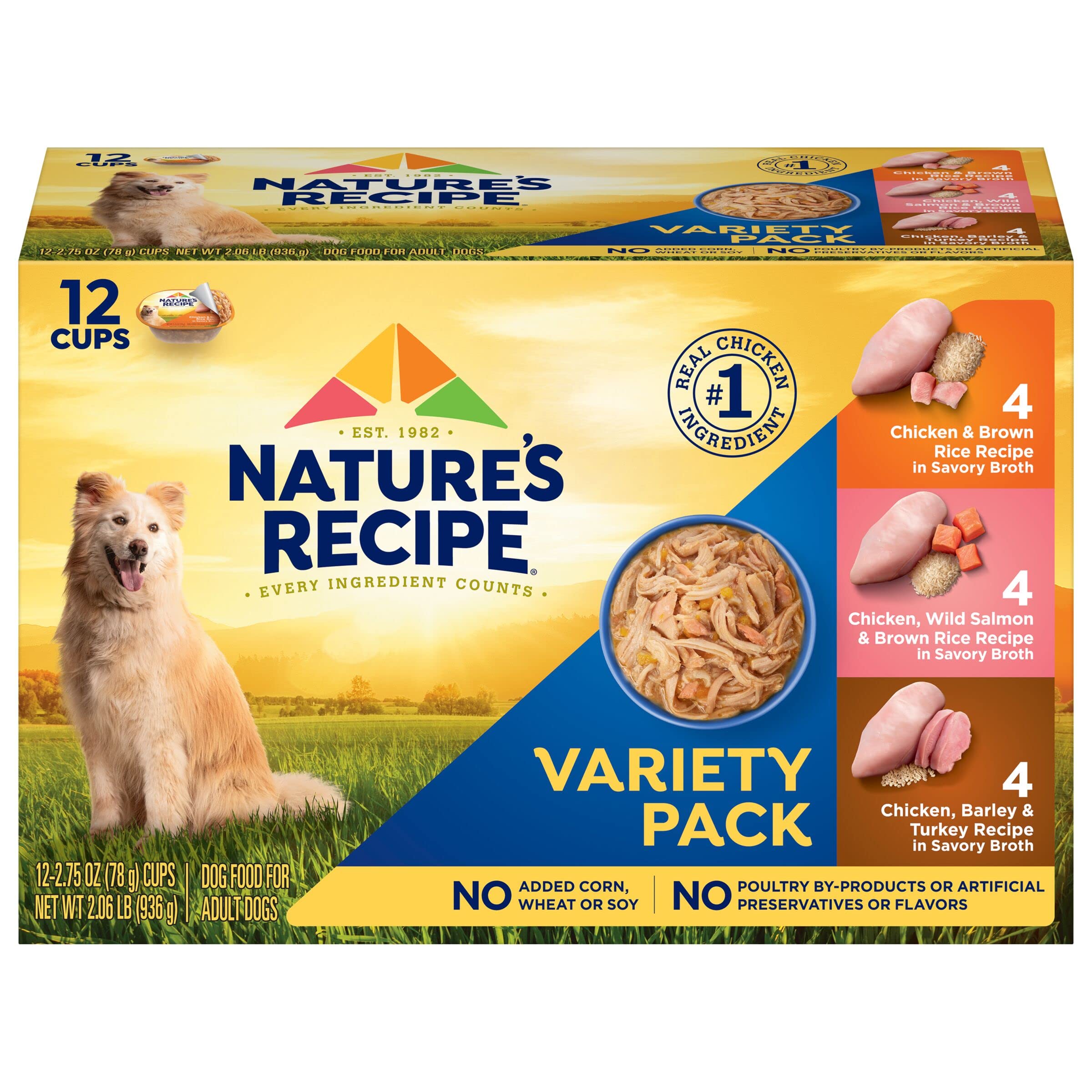 Nature's Recipe Hühnchen, Lachs und Truthahn Rezepturen Vielfaltspackung Nassfutter für Hunde, 12 x 78 g Becher, 2er-Pack