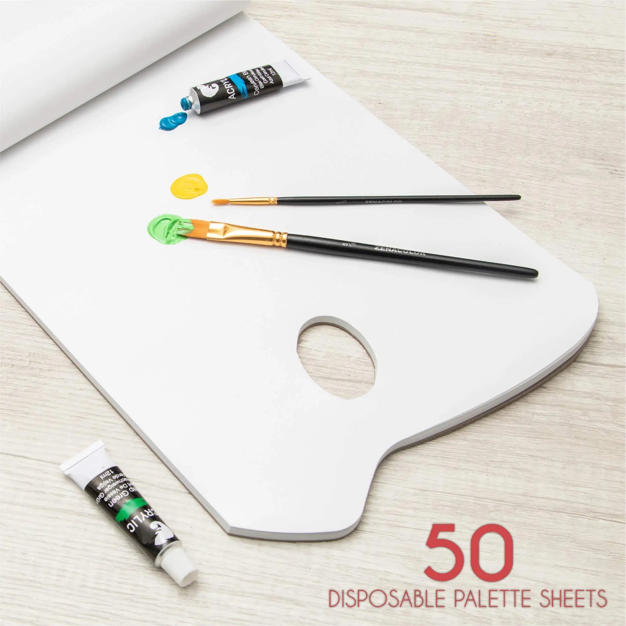 Zenacolor - Paper Palette Pad - 50 Removable and Disposable Sheets for Painters - 80gsm, 24lb - Paint Mixing Palette for All Paints (Oil, Acrylic, Watercolor,...)