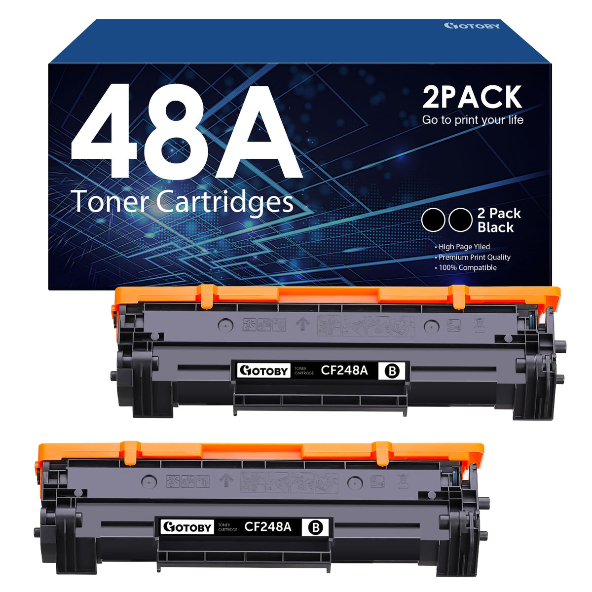 خرطوشة حبر متوافقة من جوتوبي بديلة لـ HP 48A CF248A لطابعة برو M15w M15a M16w M16a M28w M28a M29w M29a M30w M31w (أسود، 2 عبوة)