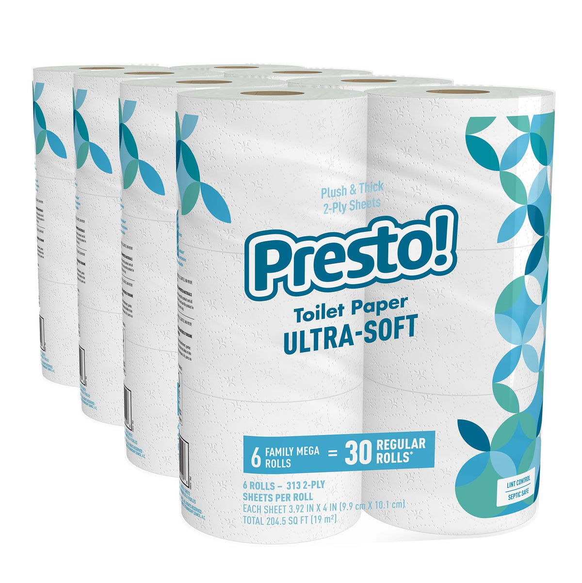 Brand - Presto! 2-Ply Ultra-Soft Toilet Paper, 24 Family Mega Rolls = 120 regular rolls, 6 Count (Pack of 4), Unscented